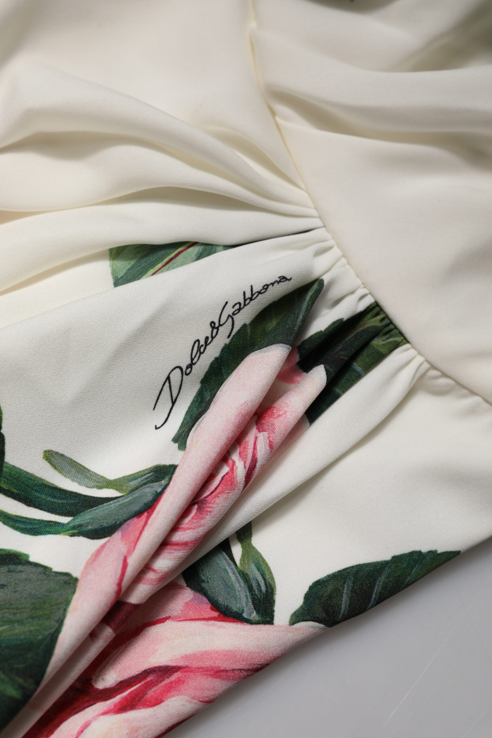 Dolce & Gabbana White Floral One Shoulder Sheath Midi Women's Dress