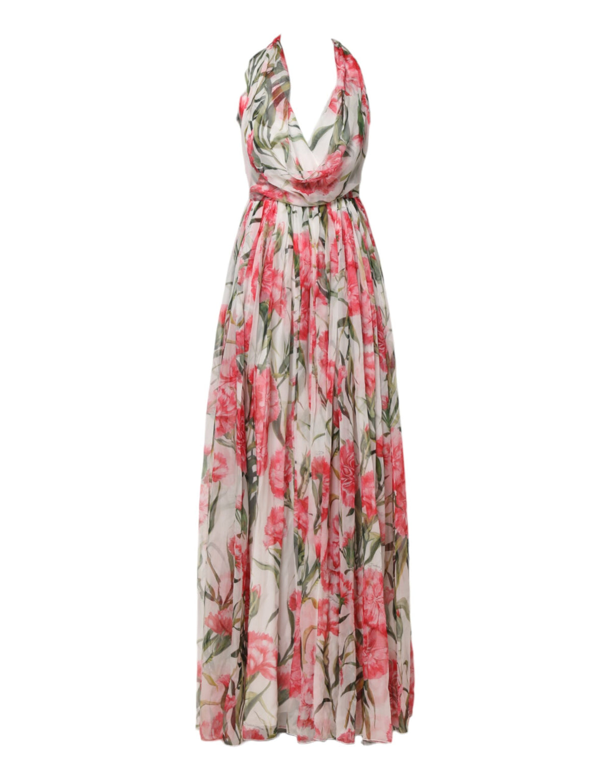 Dolce & Gabbana White Floral Silk Halter A-line Maxi Women's Dress (Pre-Owned)
