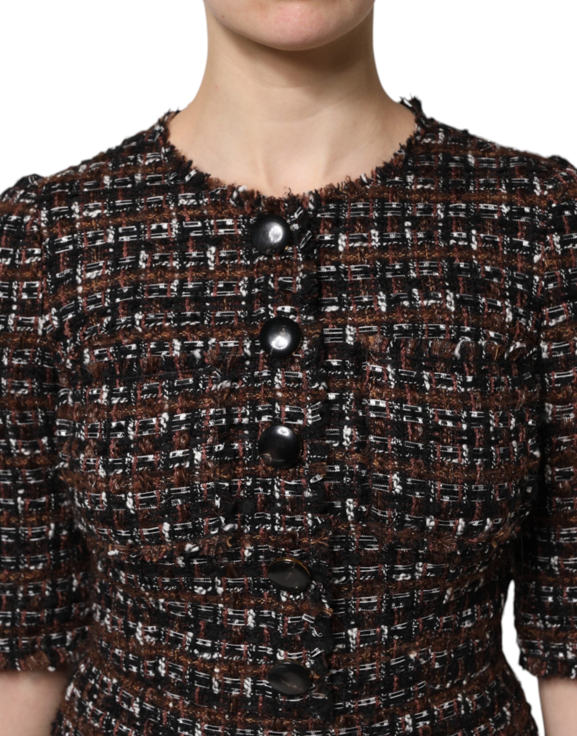 Dolce & Gabbana Brown Tweed Short Sleeves A-line Mini Women's Dress