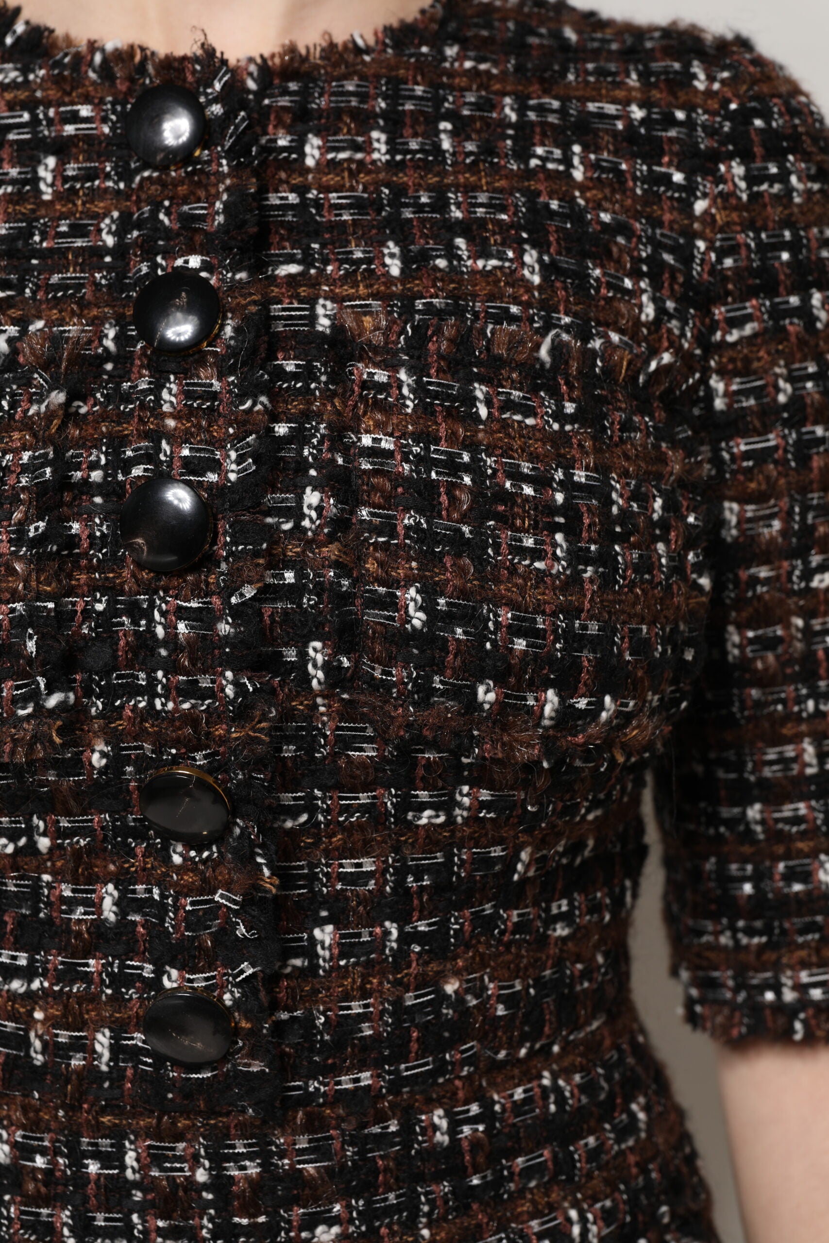 Dolce & Gabbana Brown Tweed Short Sleeves A-line Mini Women's Dress