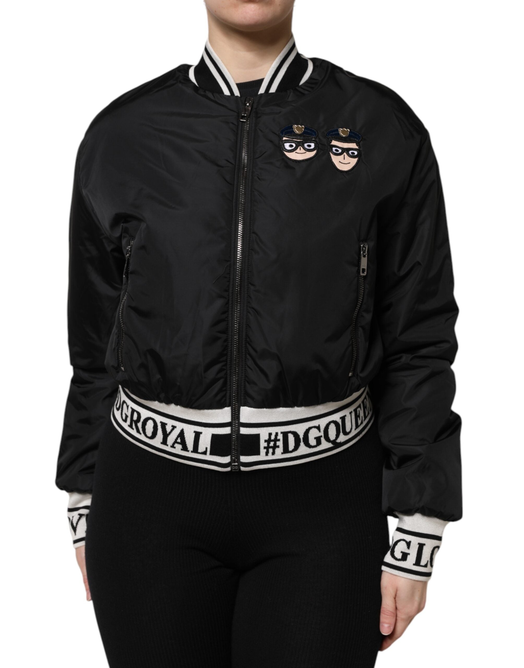 Dolce & Gabbana Black Nylon #DGFamily Full Zip Bomber Women's Jacket