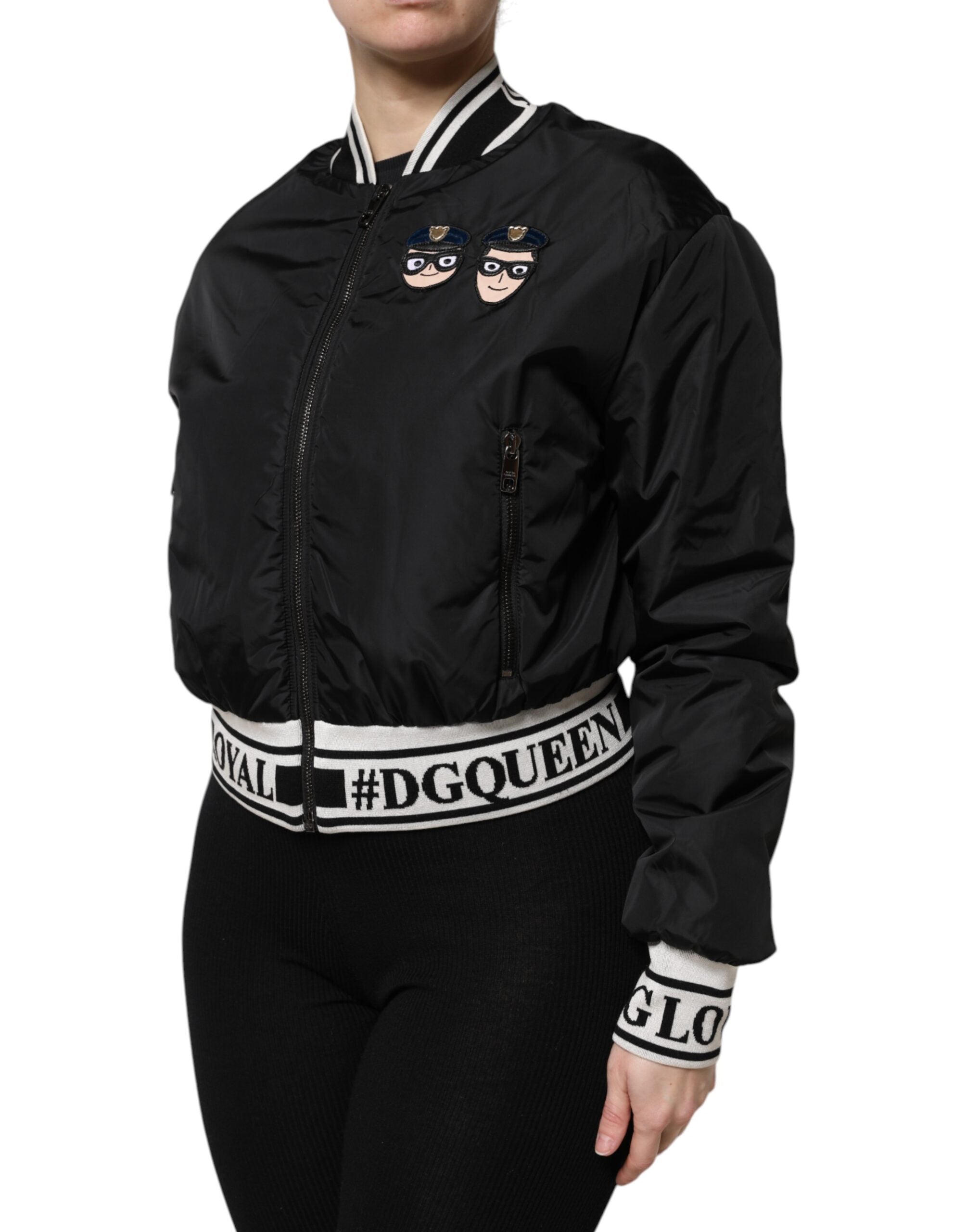 Dolce & Gabbana Black Nylon #DGFamily Full Zip Bomber Women's Jacket
