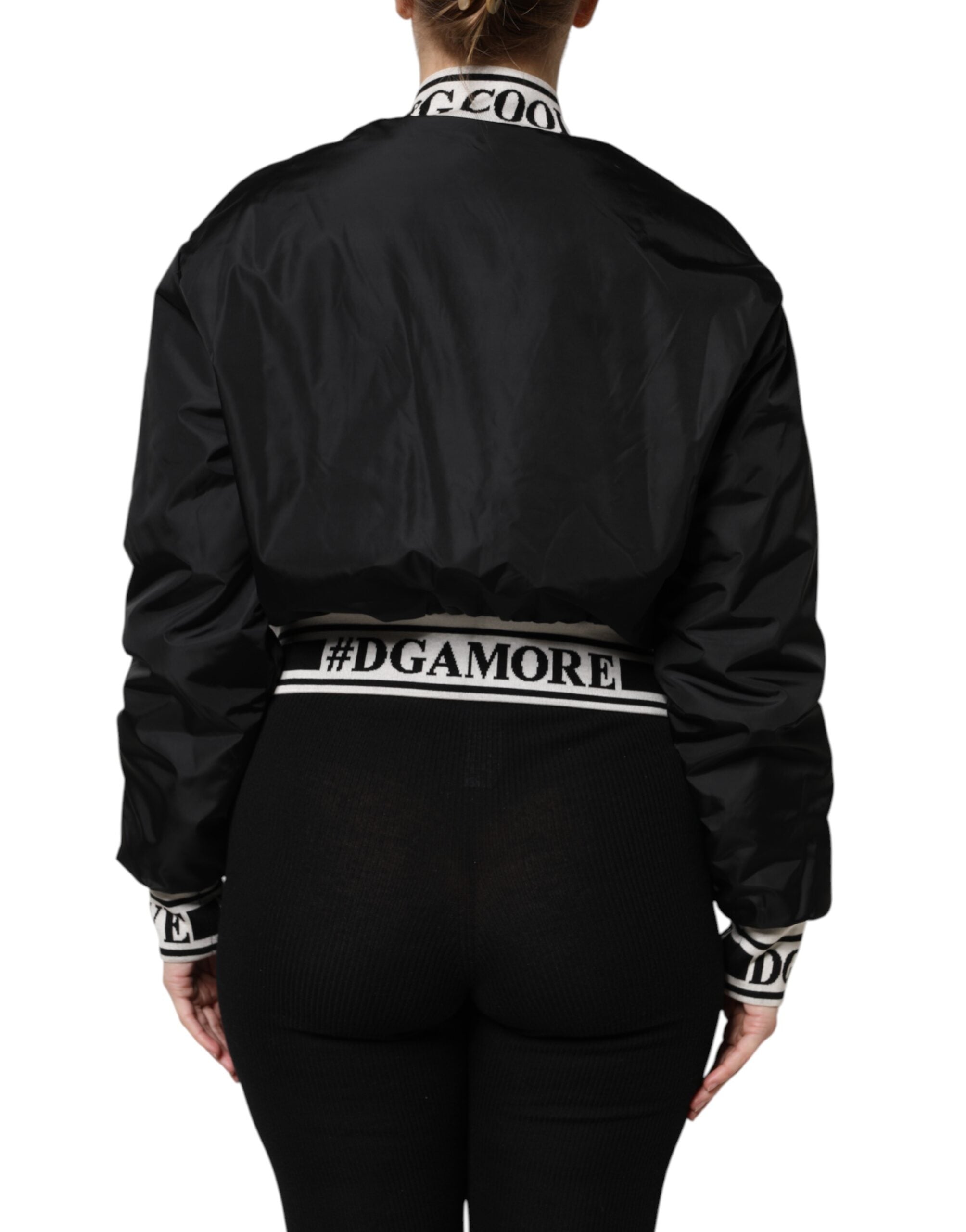 Dolce & Gabbana Black Nylon #DGFamily Full Zip Bomber Women's Jacket