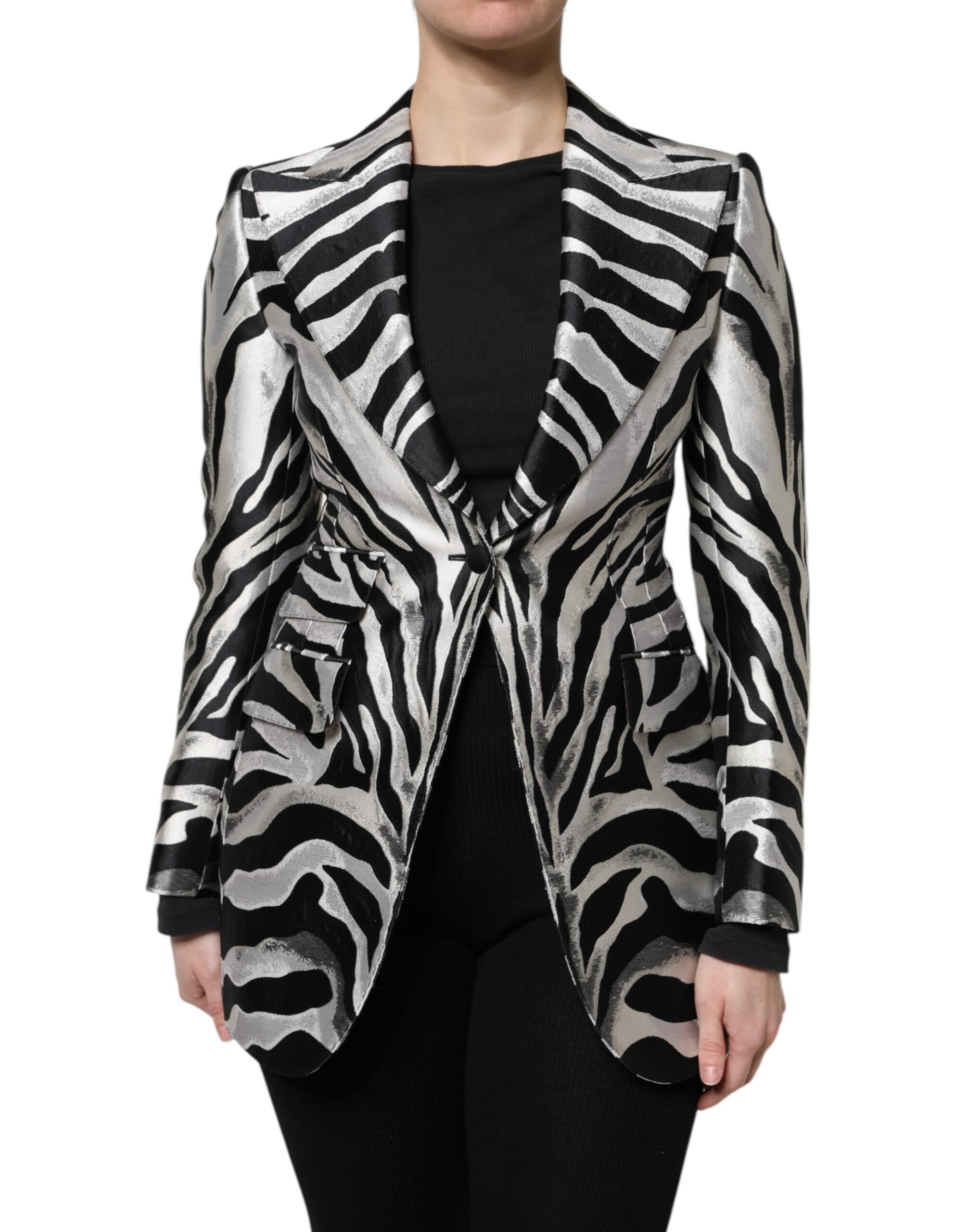 Dolce & Gabbana Black Silver Polyester Women Blazer Women's Jacket