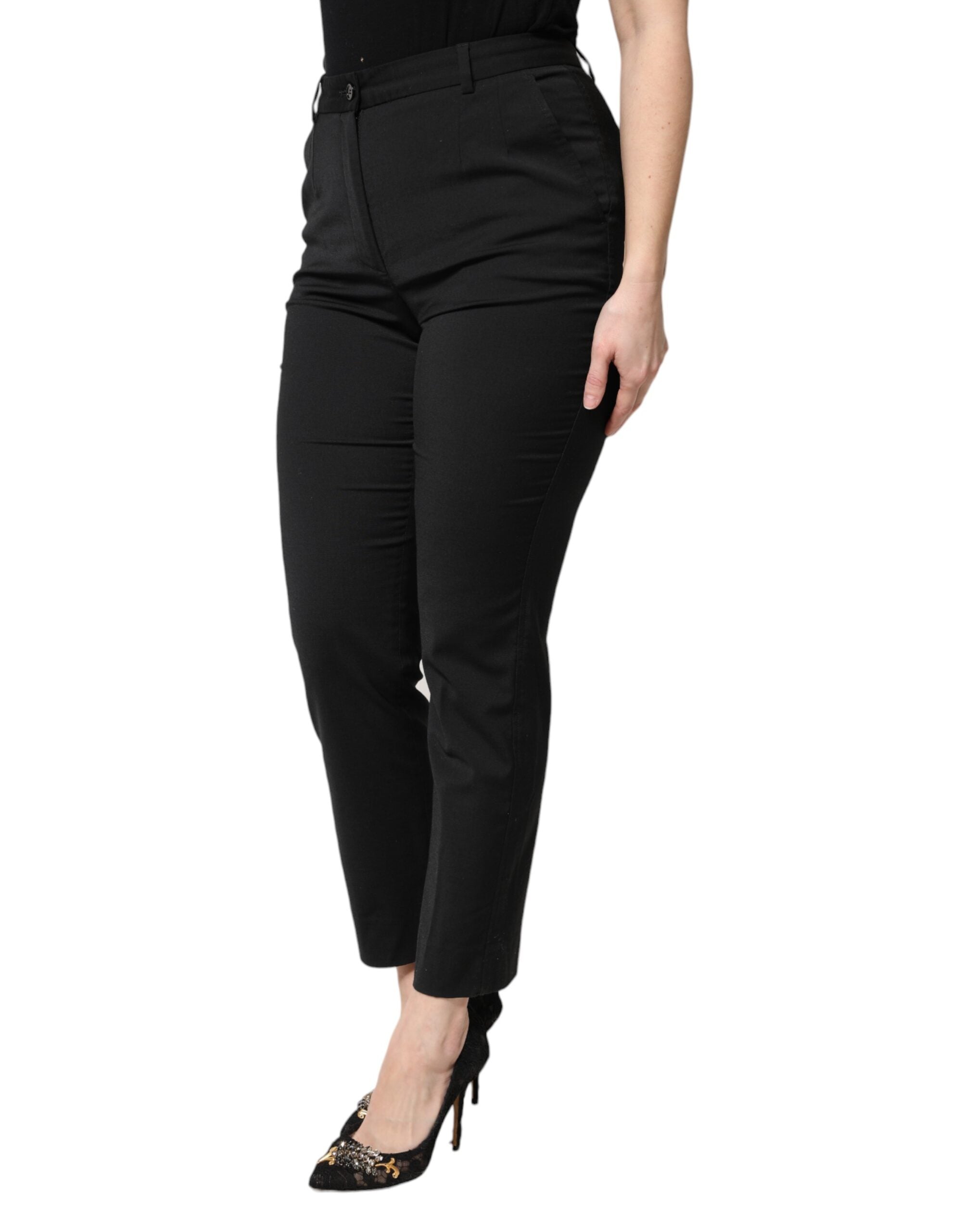 Dolce & Gabbana Black Polyester High Waist Slim Women's Pants (Pre-Owned)
