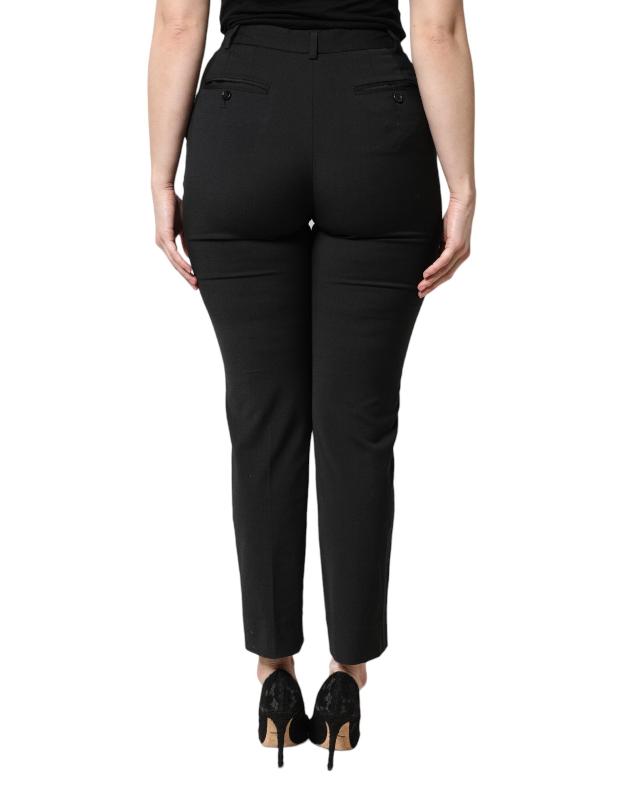 Dolce & Gabbana Black Polyester High Waist Slim Women's Pants (Pre-Owned)