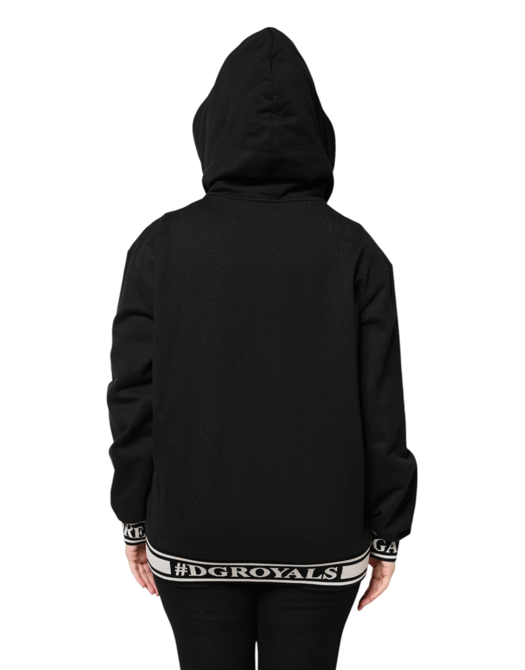 Dolce & Gabbana Black Cotton Hooded Full Zip Sweatshirt Women's Sweater