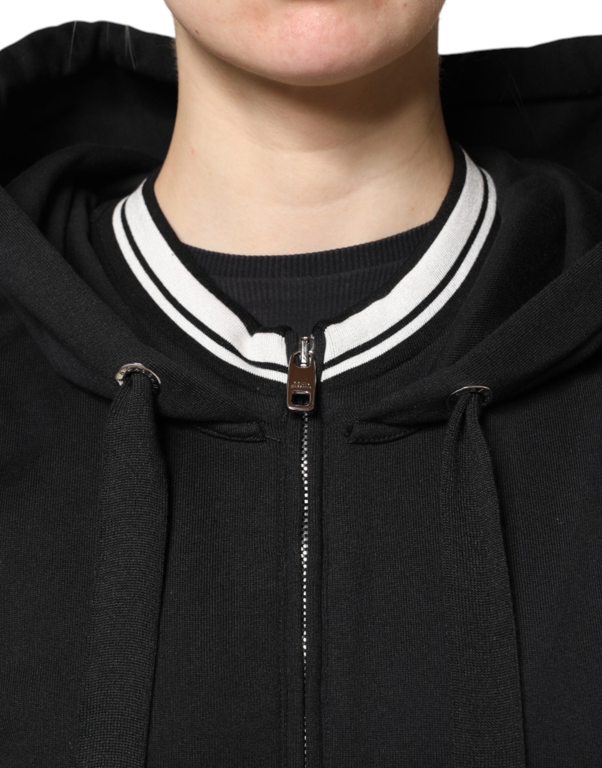 Dolce & Gabbana Black Cotton Hooded Full Zip Sweatshirt Women's Sweater