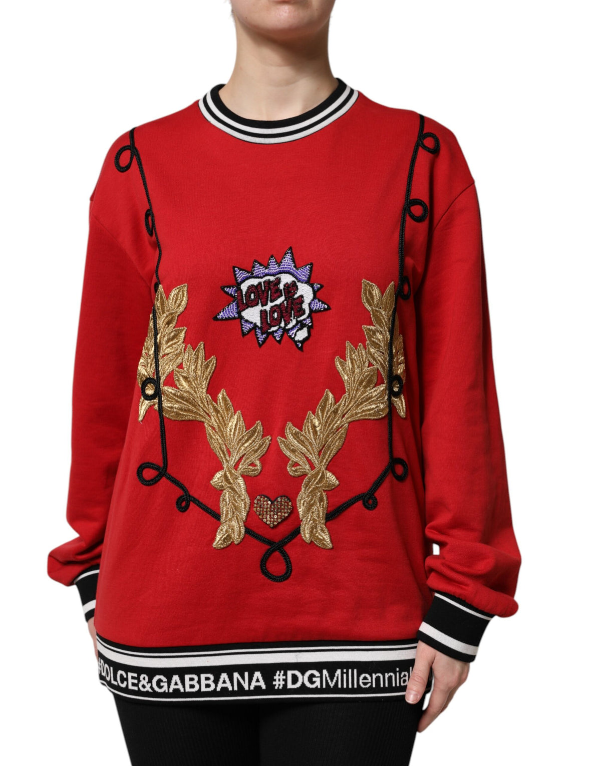 Dolce & Gabbana Red Cotton Queen Sequined Pullover Women's Sweater