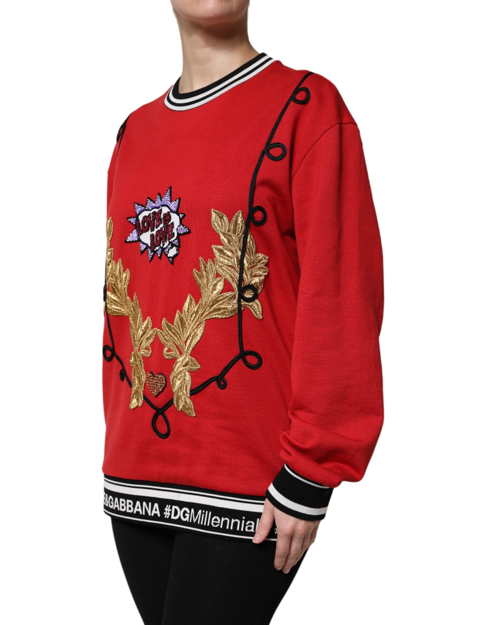 Dolce & Gabbana Red Cotton Queen Sequined Pullover Women's Sweater