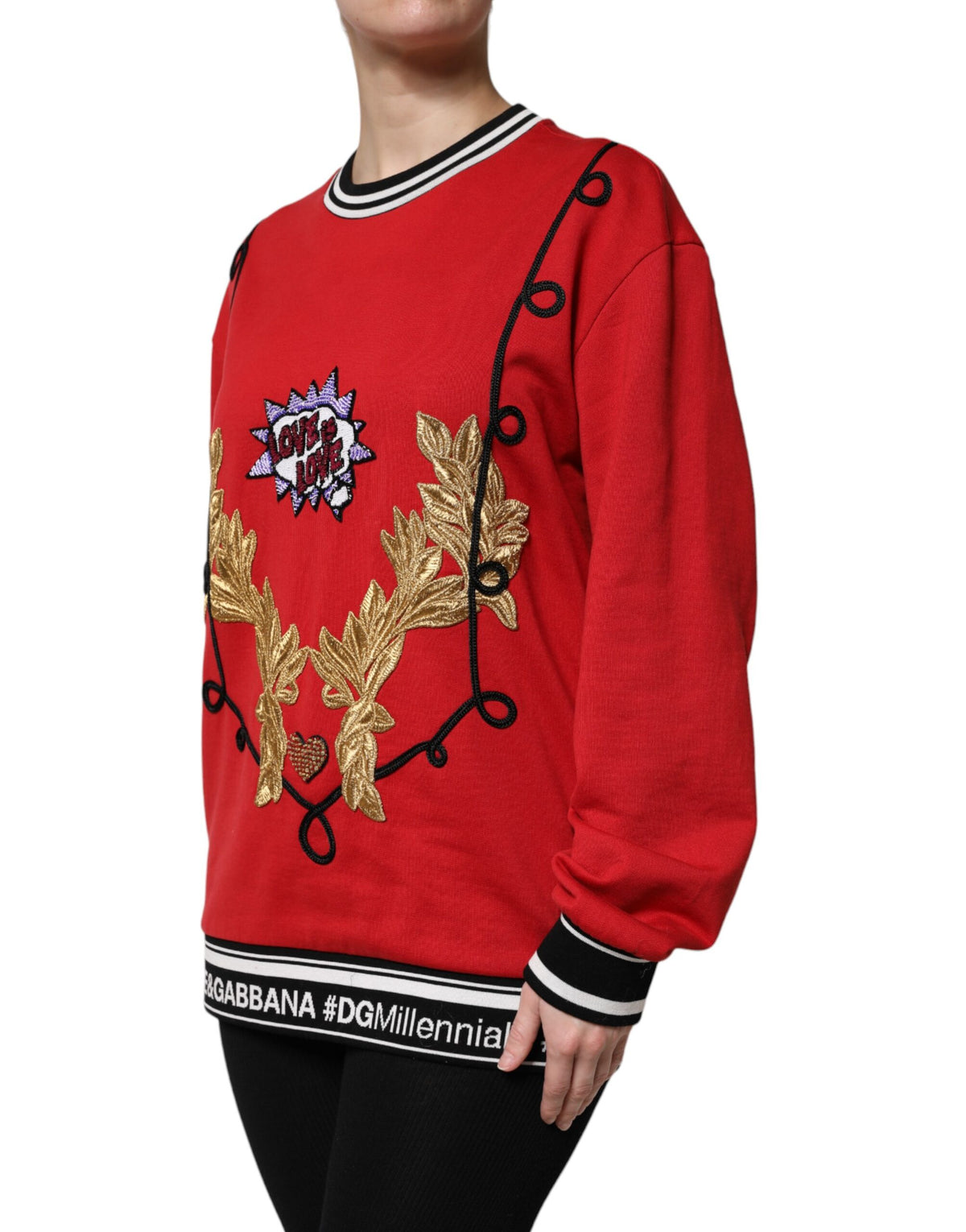 Dolce & Gabbana Red Cotton Queen Sequined Pullover Women's Sweater
