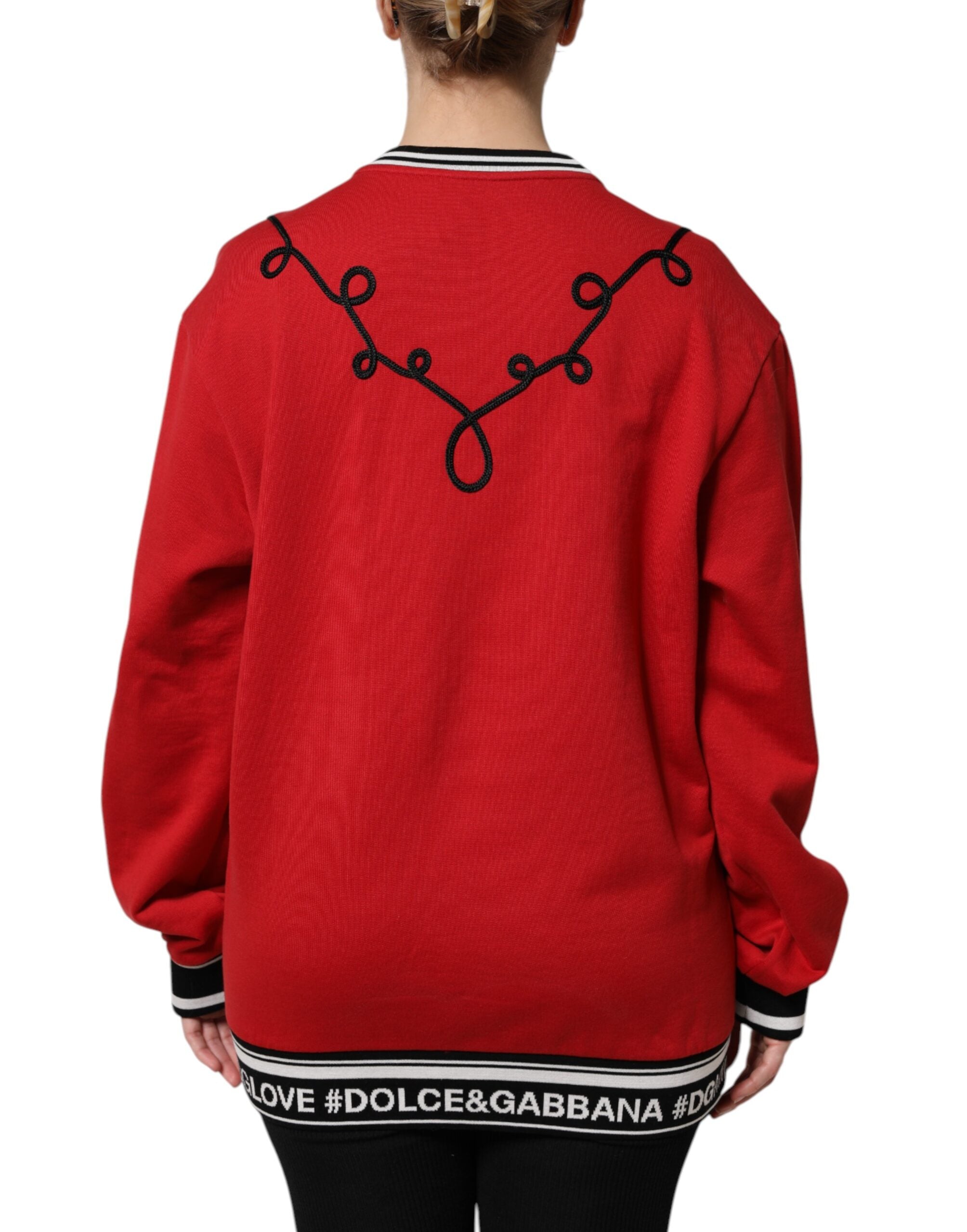 Dolce & Gabbana Red Cotton Queen Sequined Pullover Women's Sweater