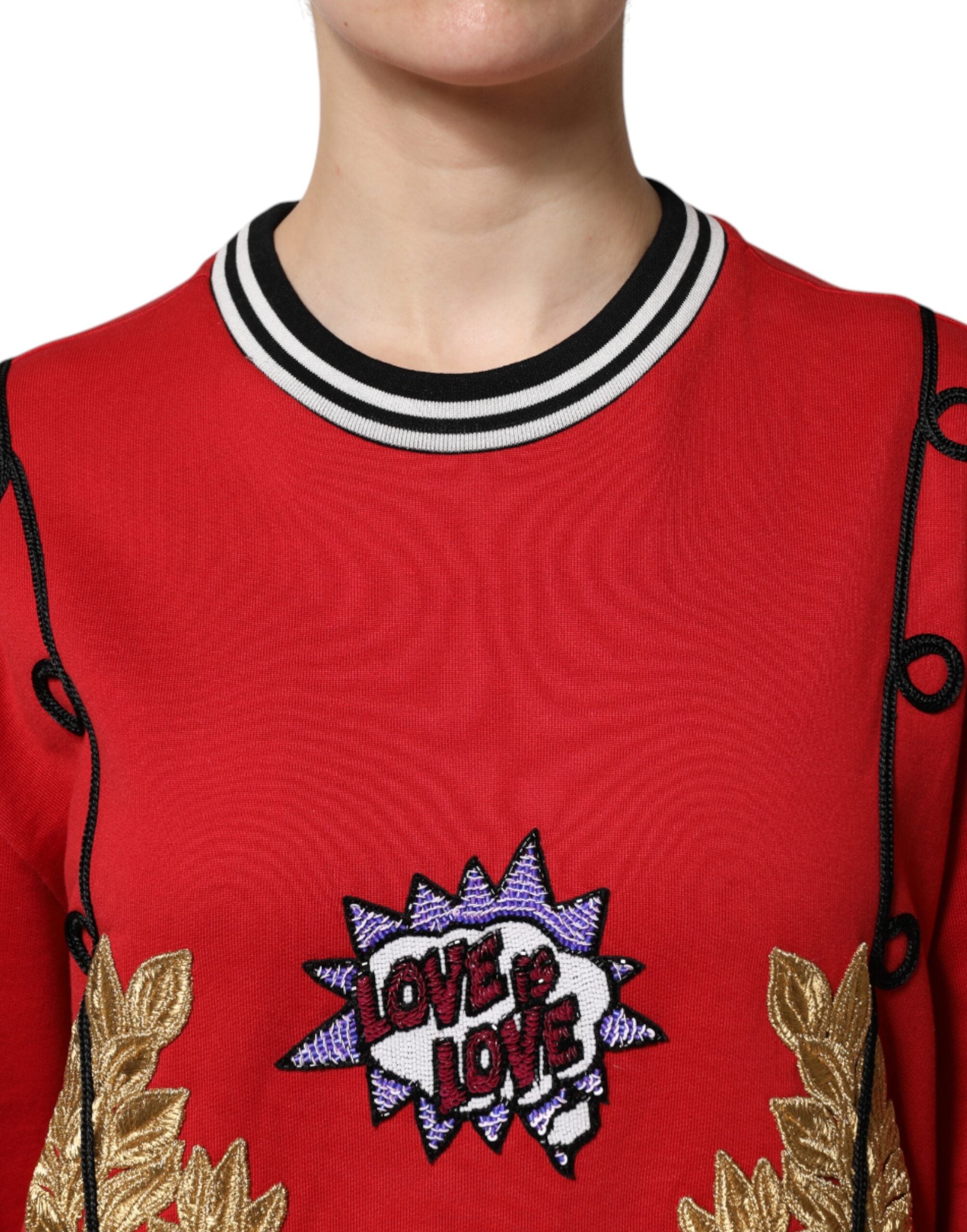 Dolce & Gabbana Red Cotton Queen Sequined Pullover Women's Sweater