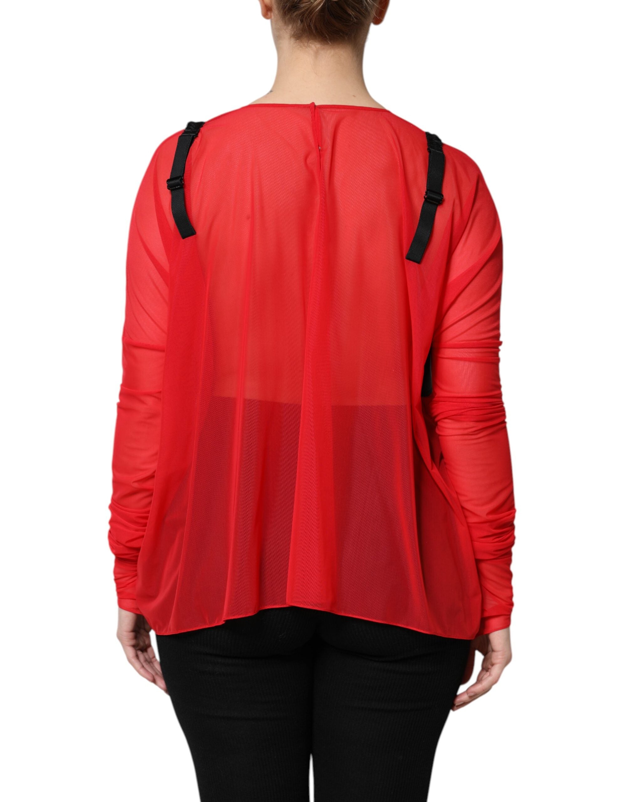 Dolce & Gabbana Red Black Bustier Detailing Long Sleeves Women's Top