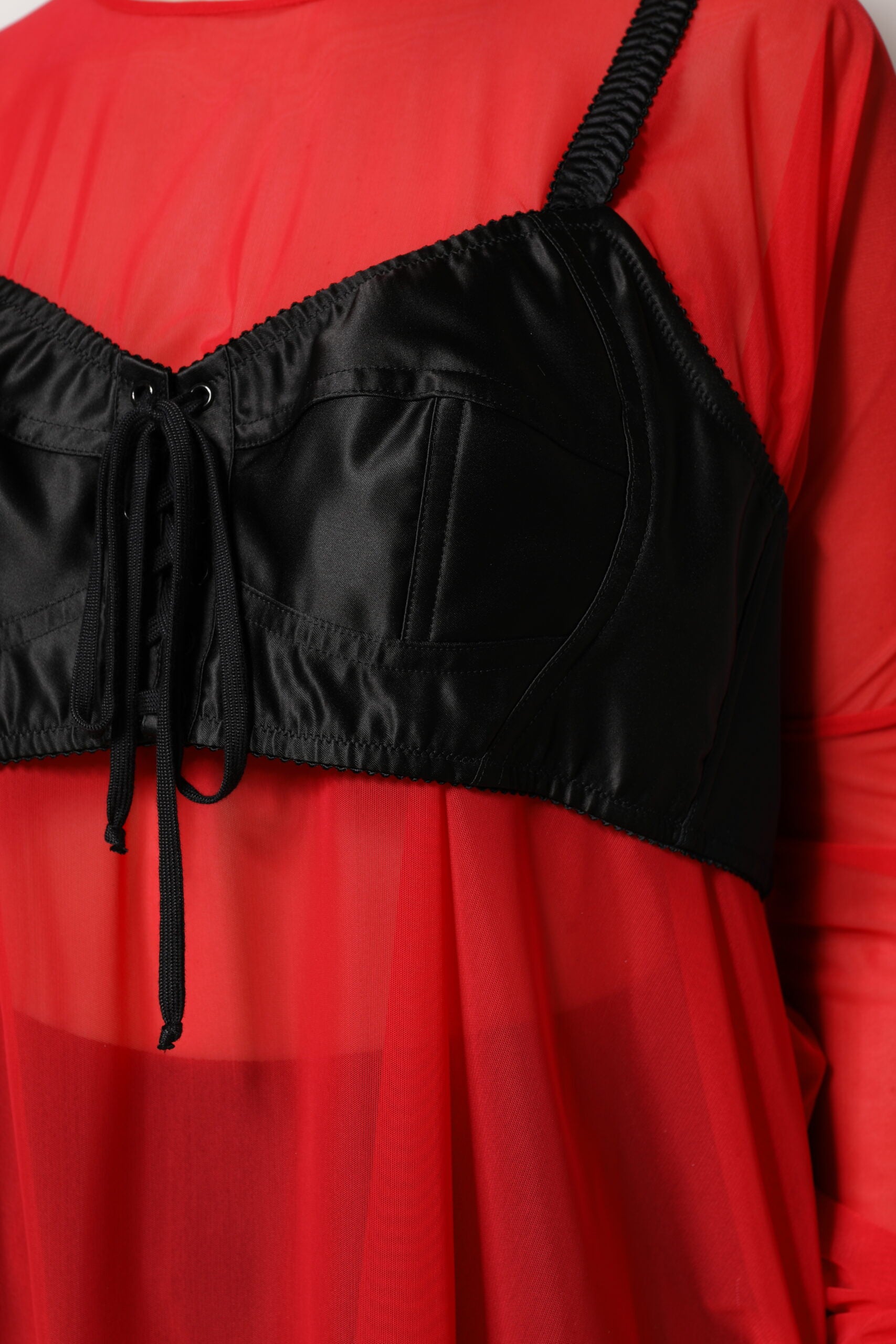 Dolce & Gabbana Red Black Bustier Detailing Long Sleeves Women's Top