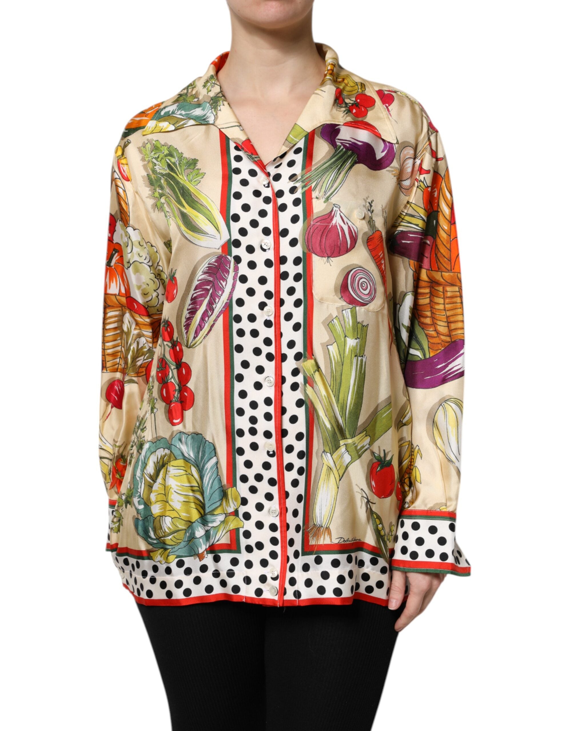 Dolce & Gabbana Multicolor Vegetables Silk Long Sleeves Women's Top