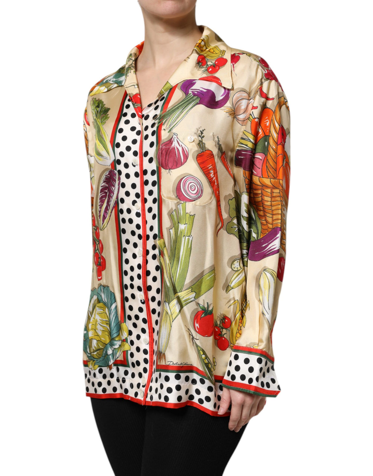 Dolce & Gabbana Multicolor Vegetables Silk Long Sleeves Women's Top
