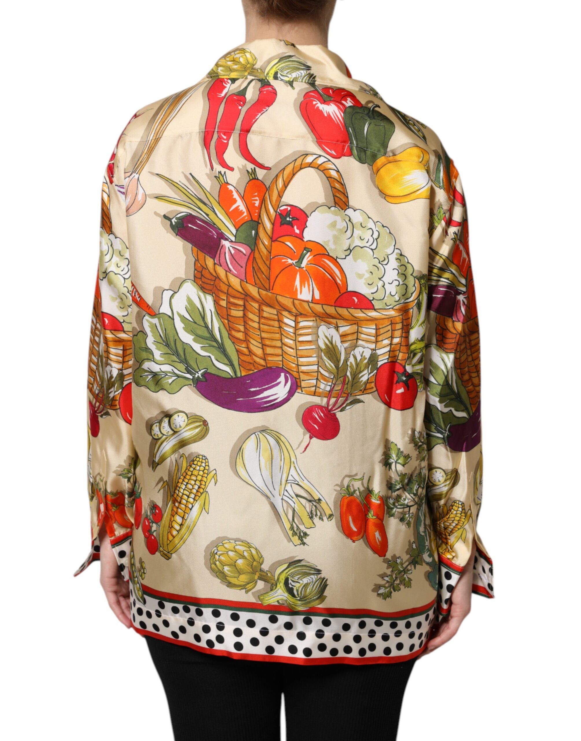 Dolce & Gabbana Multicolor Vegetables Silk Long Sleeves Women's Top