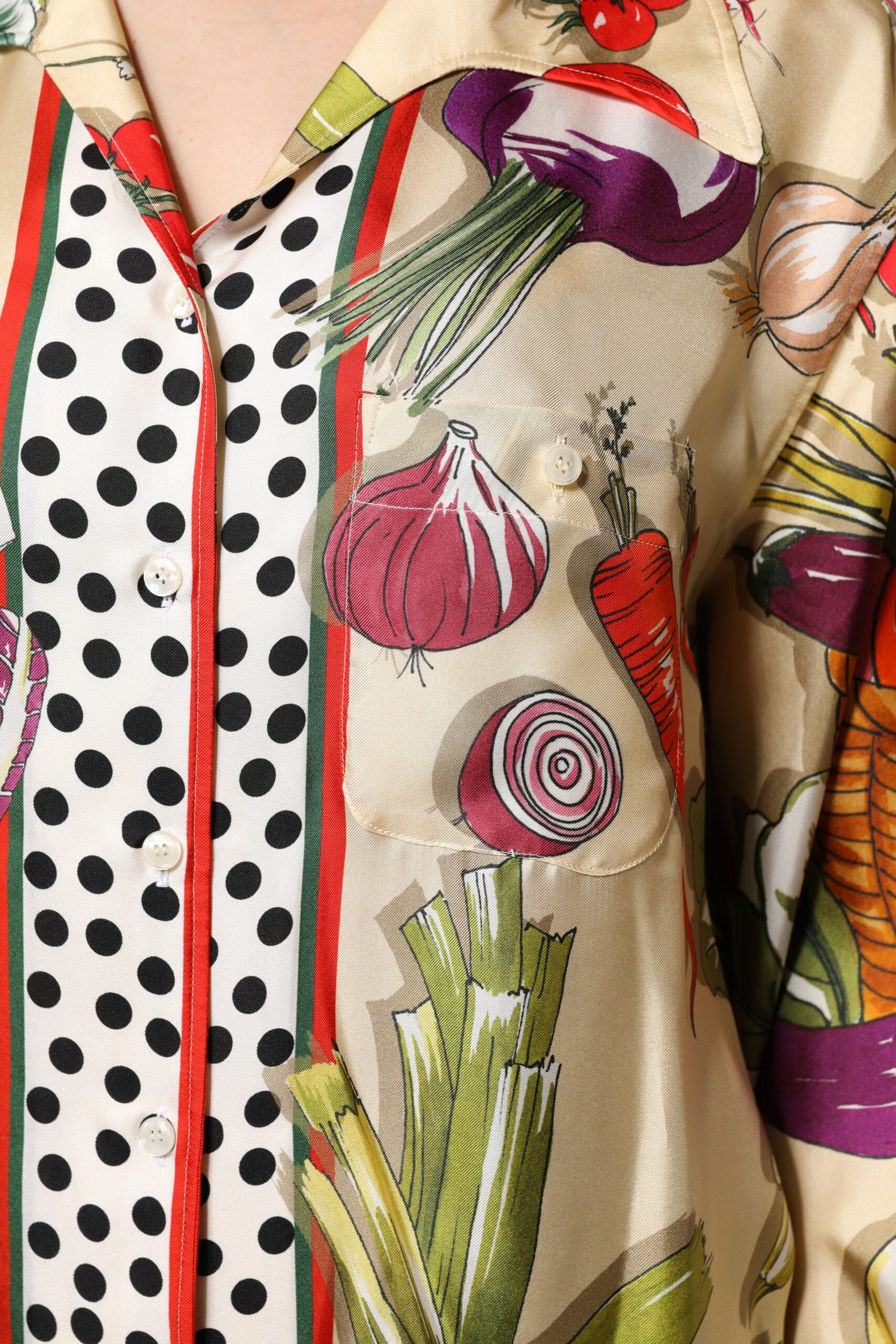 Dolce & Gabbana Multicolor Vegetables Silk Long Sleeves Women's Top