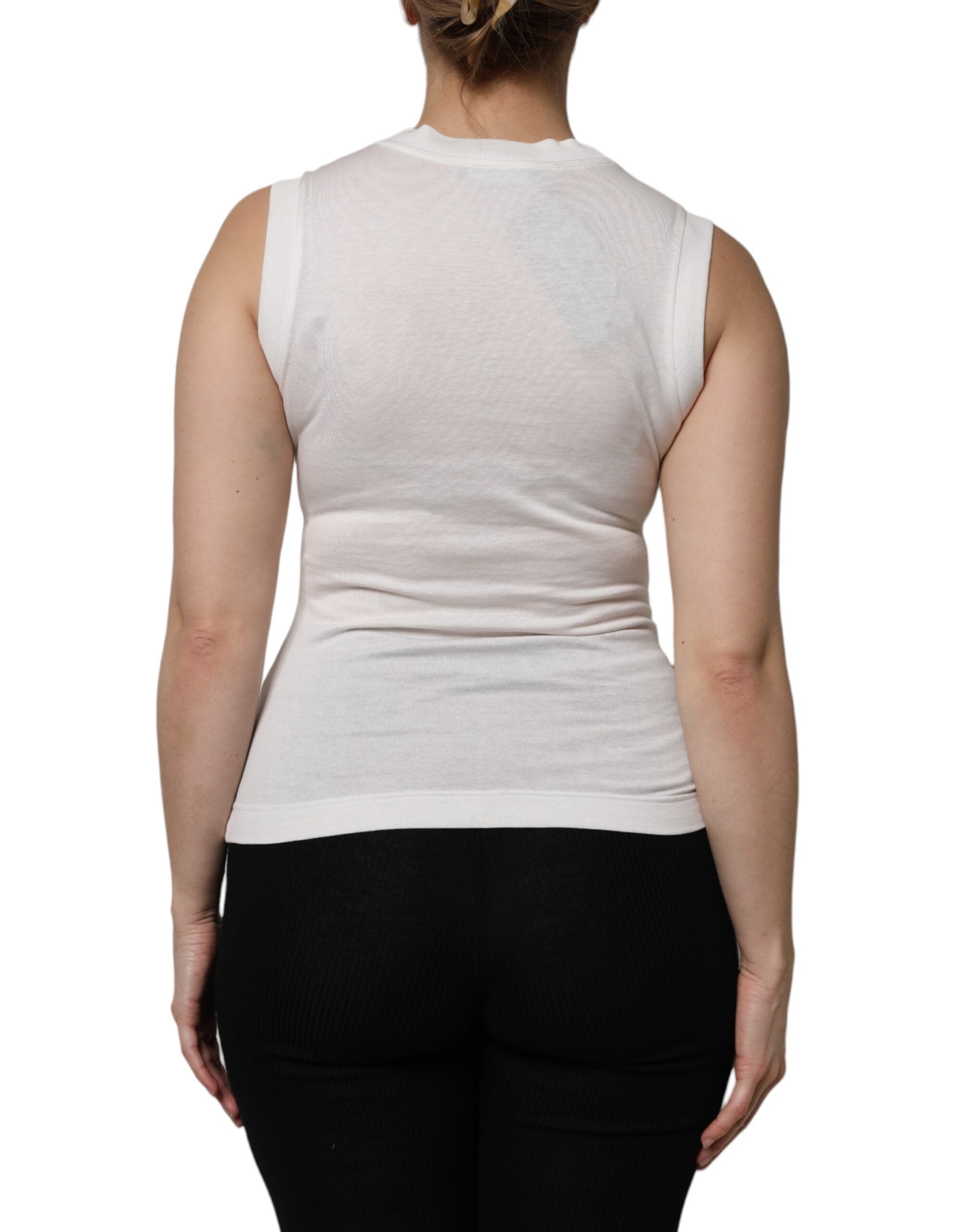 Dolce & Gabbana White Cotton Logo Crystal Detailing Tank Women's Top (Pre-Owned)