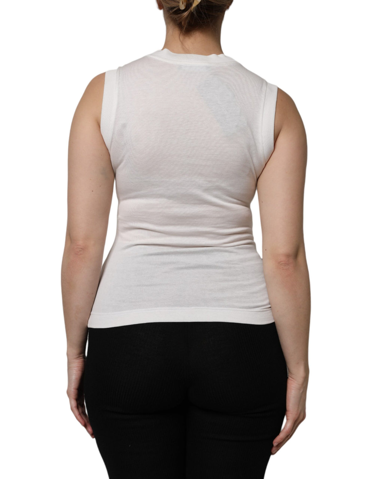 Dolce & Gabbana White Cotton Logo Crystal Detailing Tank Women's Top (Pre-Owned)