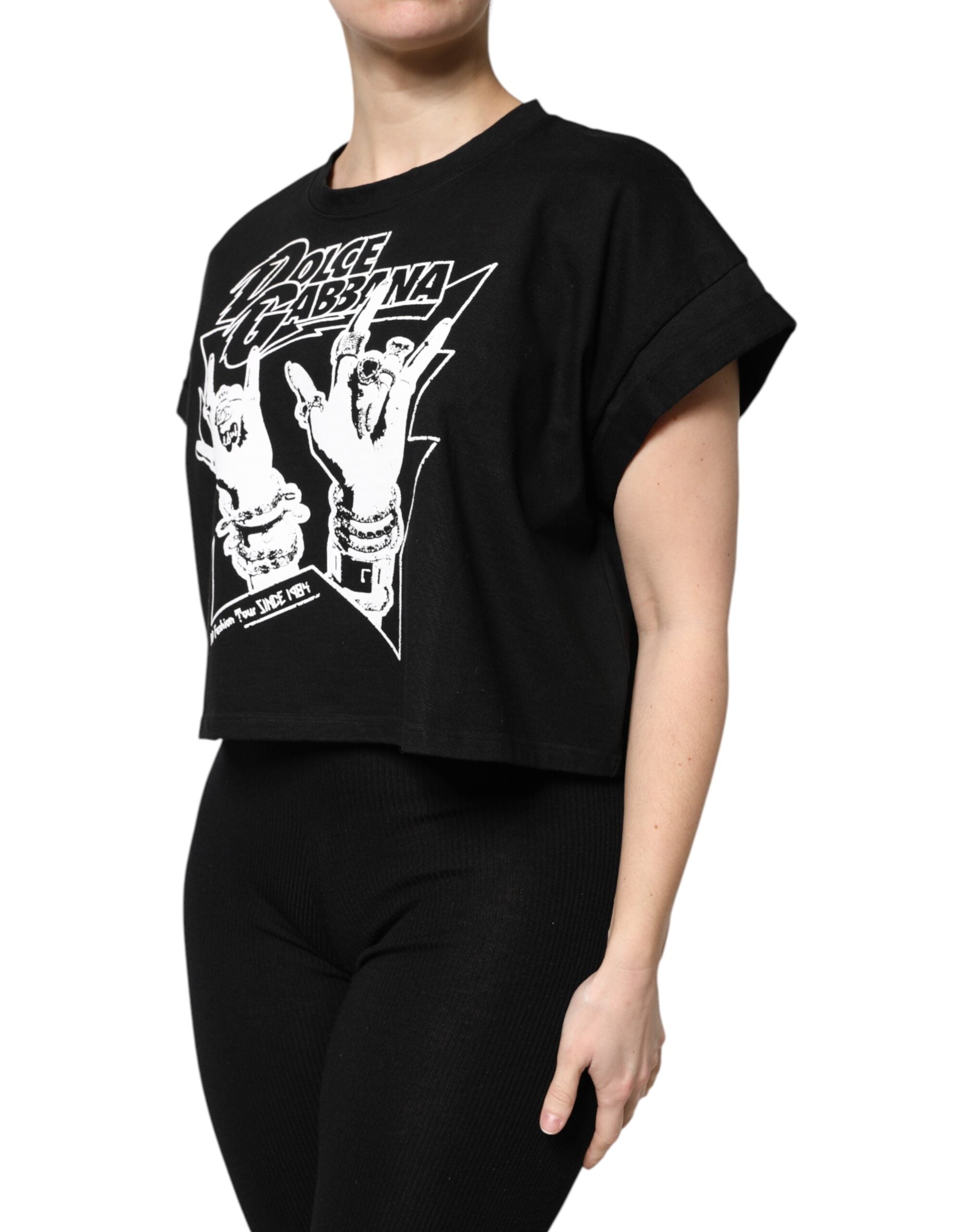 Dolce & Gabbana Black Cotton Printed Short Sleeves Women's T-shirt