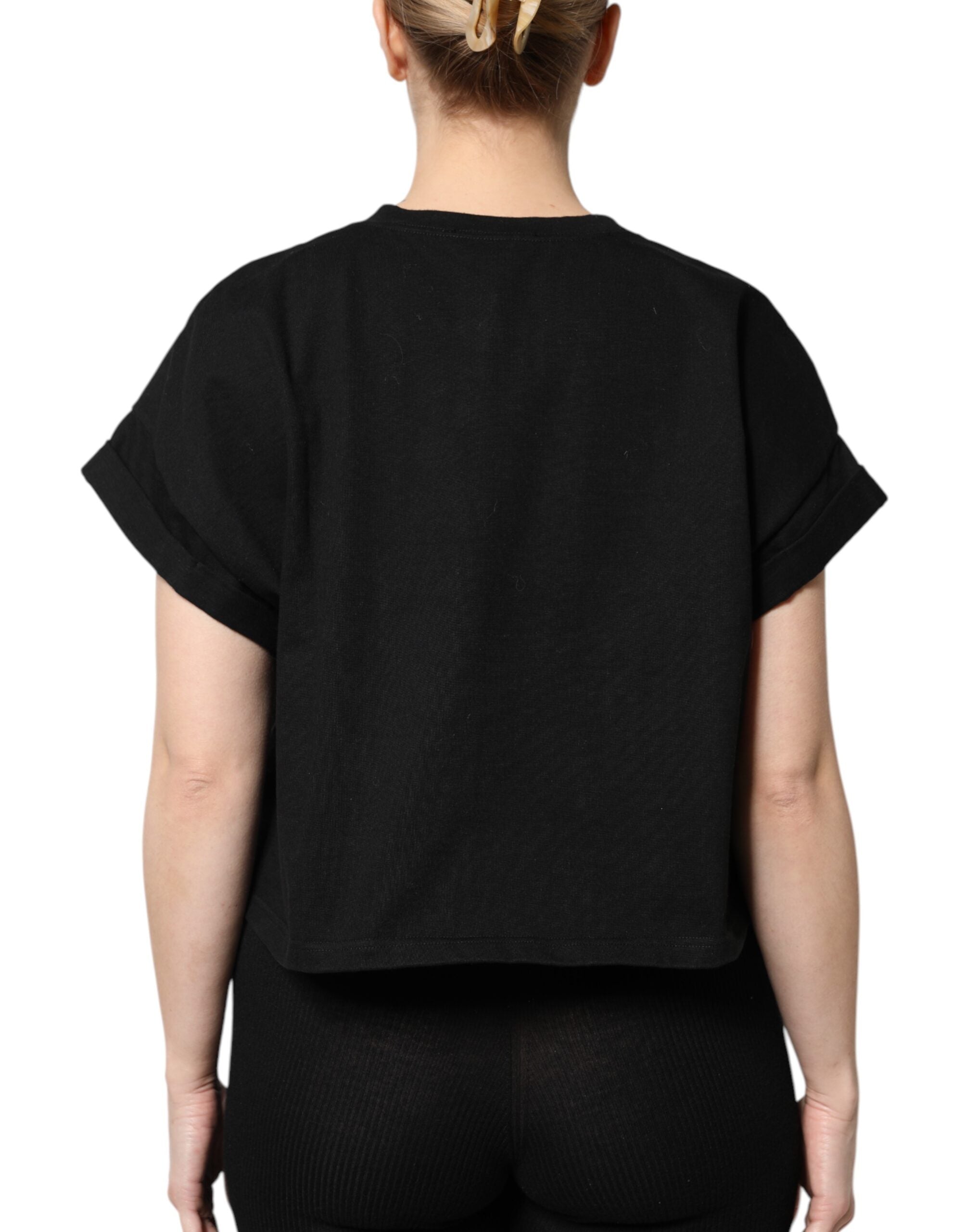 Dolce & Gabbana Black Cotton Printed Short Sleeves Women's T-shirt