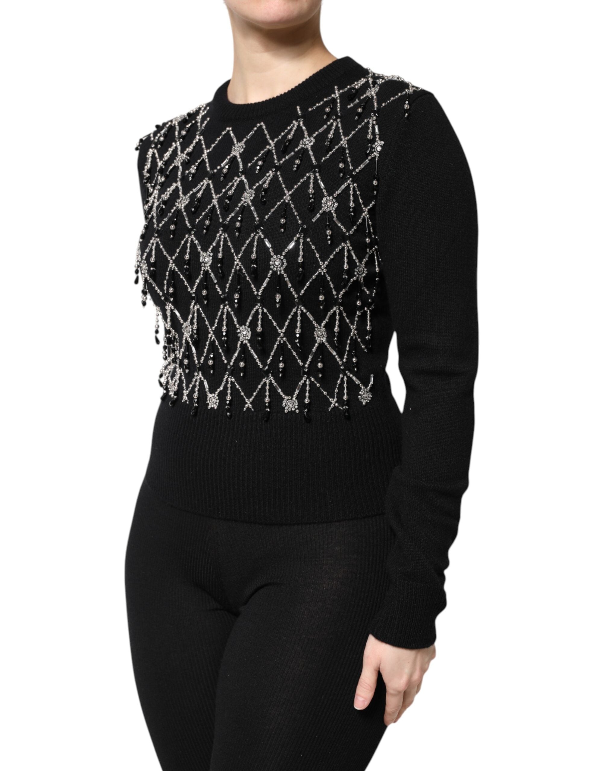 Dolce & Gabbana Black Cashmere Embellished Long Sleeves Women's Top
