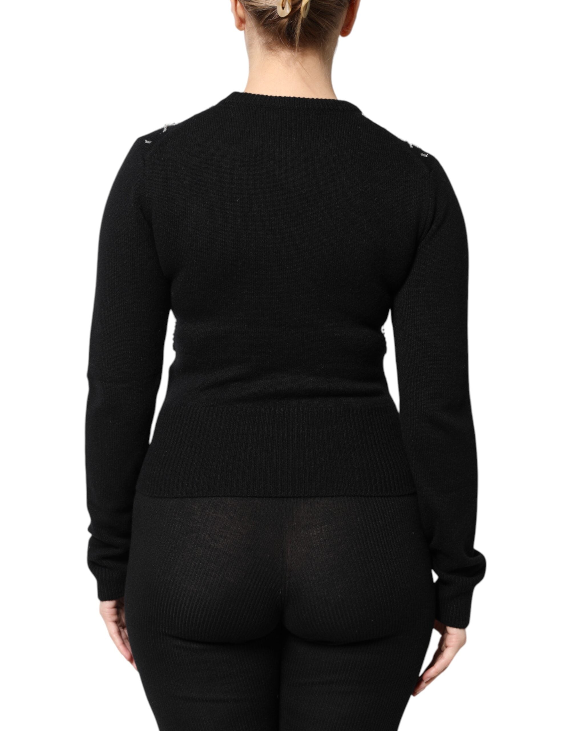 Dolce & Gabbana Black Cashmere Embellished Long Sleeves Women's Top