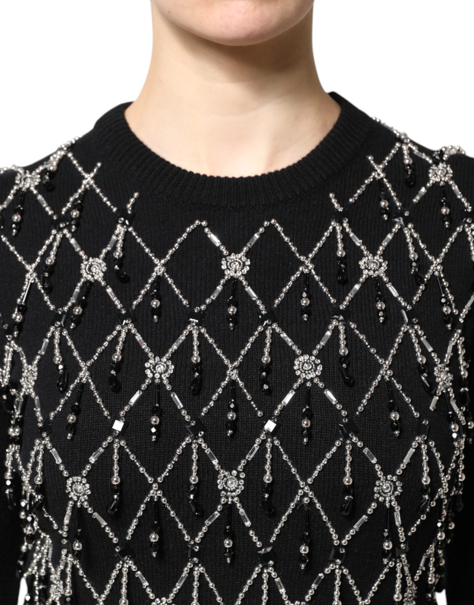 Dolce & Gabbana Black Cashmere Embellished Long Sleeves Women's Top