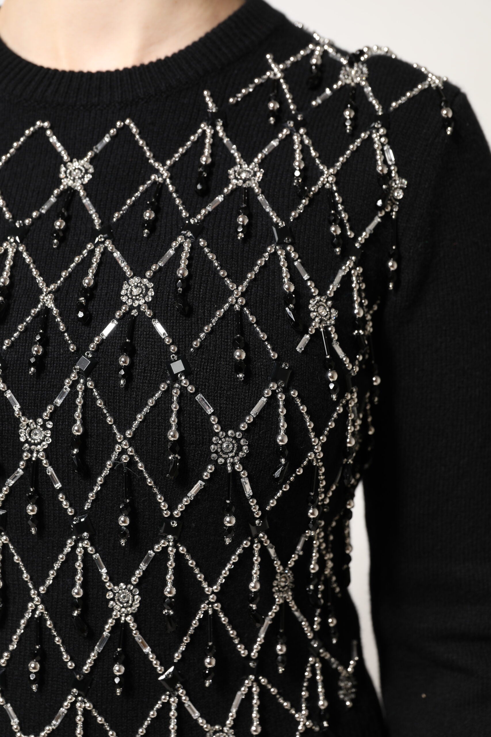 Dolce & Gabbana Black Cashmere Embellished Long Sleeves Women's Top