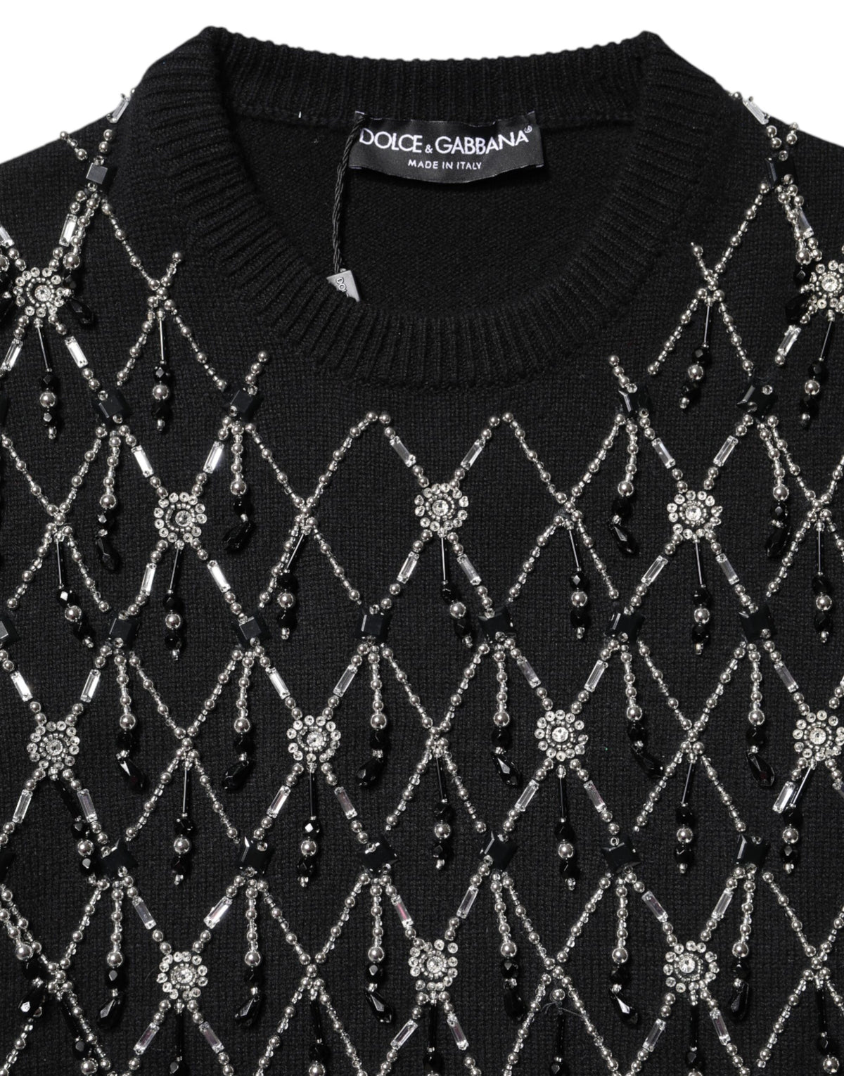 Dolce & Gabbana Black Cashmere Embellished Long Sleeves Women's Top