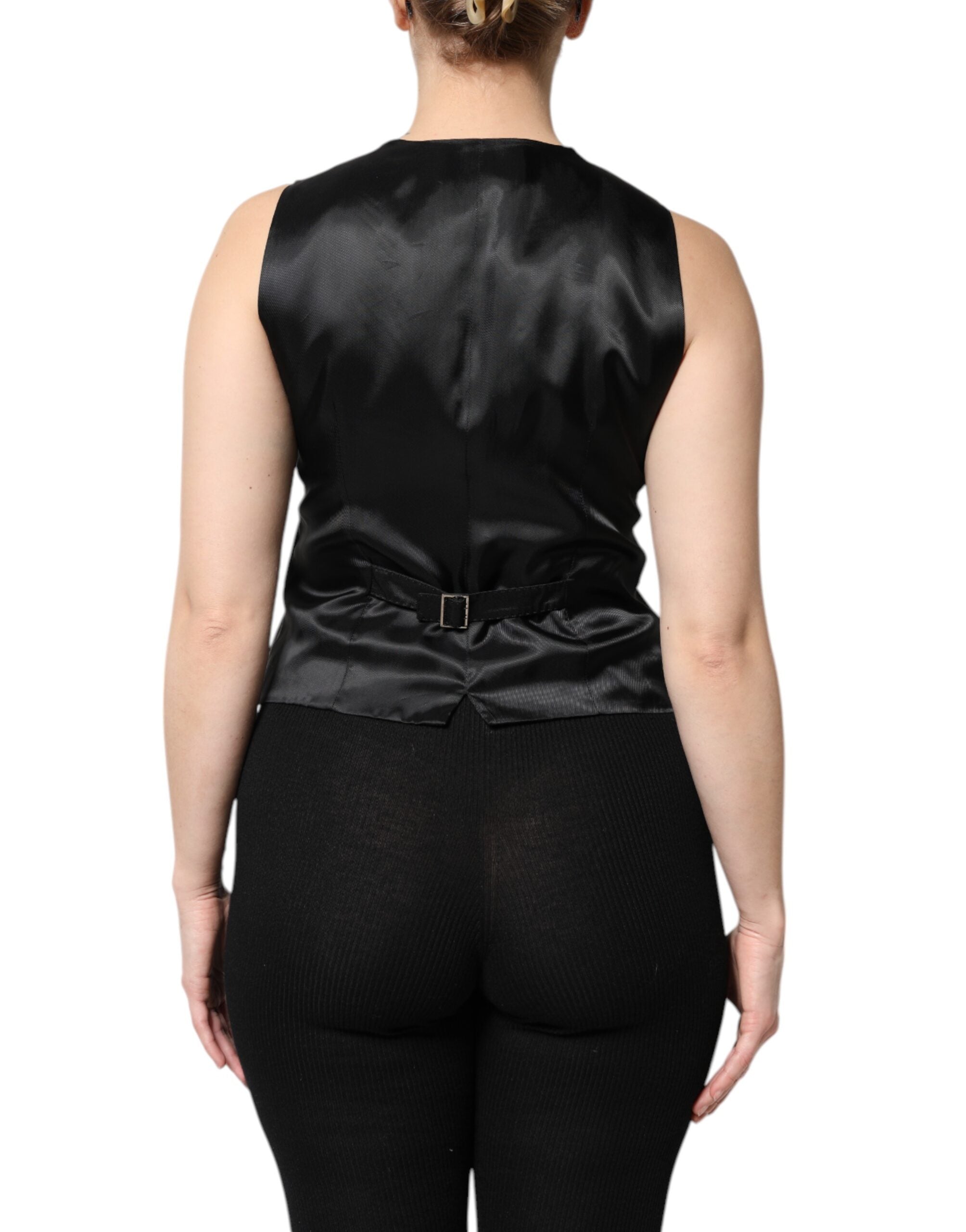 Dolce & Gabbana Black Striped Button Down Sleeveless Vest Women's Top