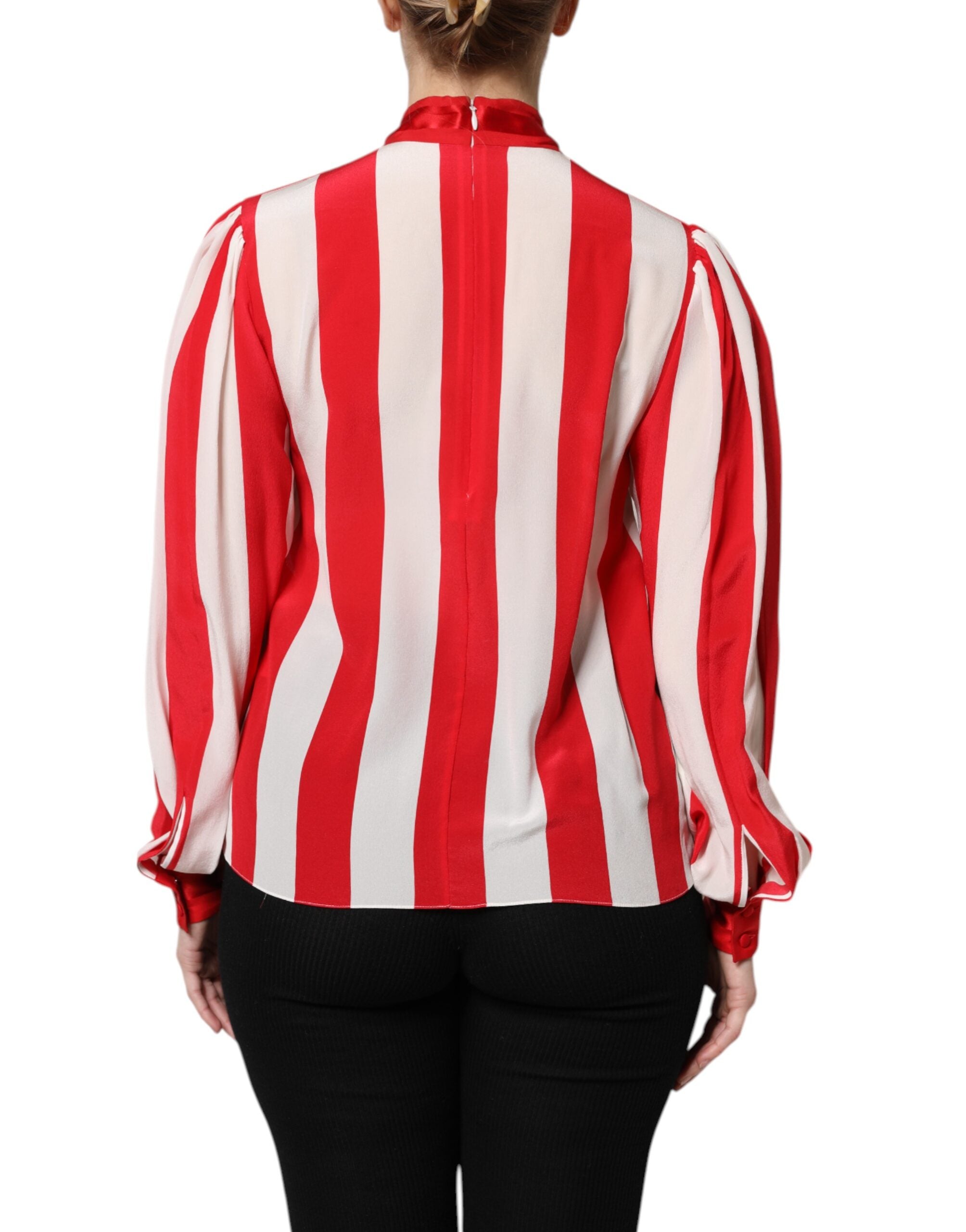 Dolce & Gabbana Red White Stripes Ascot Collar Blouse Women's Top