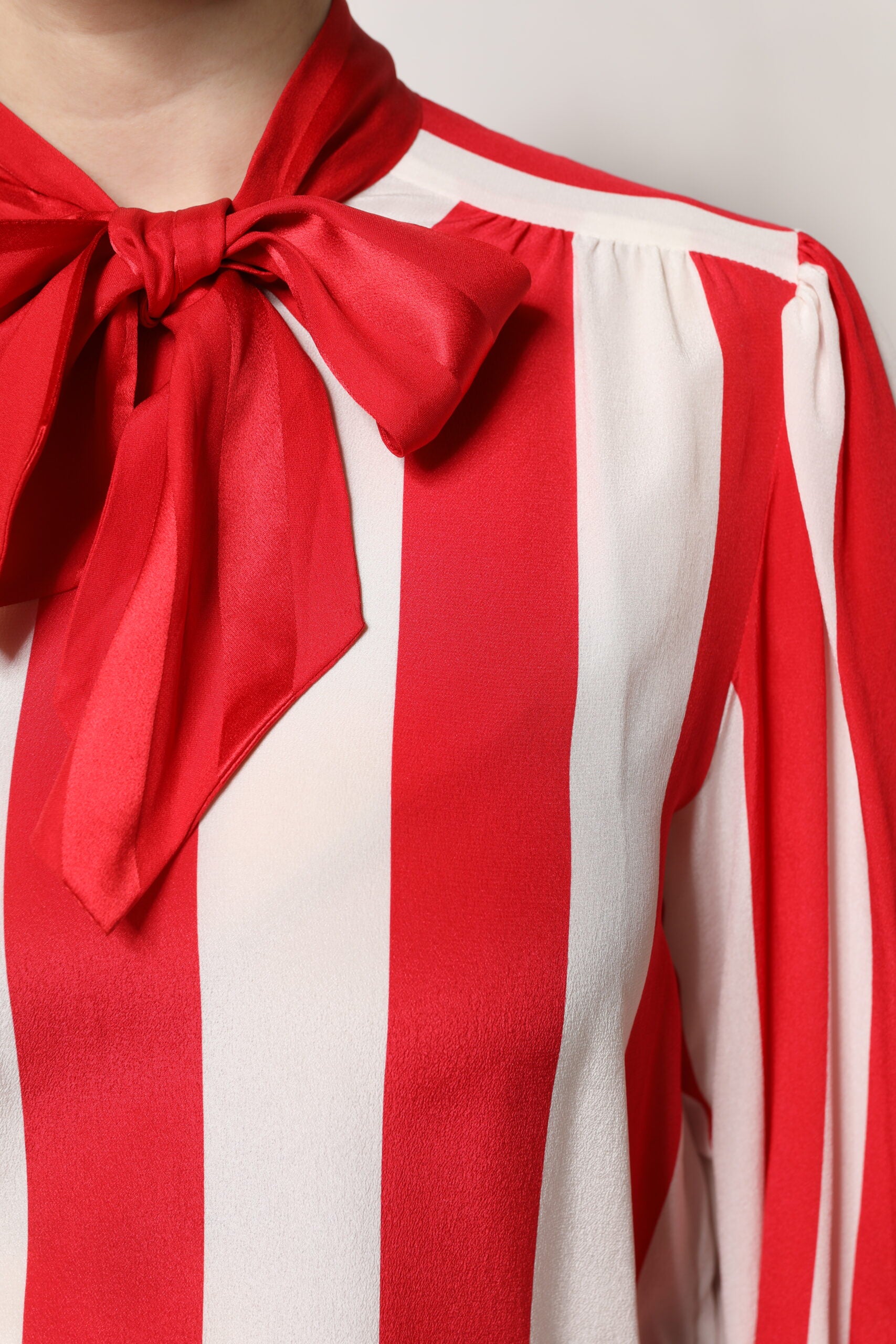 Dolce & Gabbana Red White Stripes Ascot Collar Blouse Women's Top