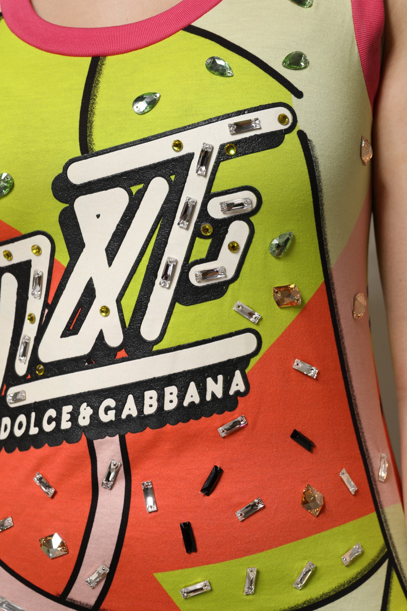 Dolce & Gabbana Multicolor Printed Crystal Embellishment Women's Top
