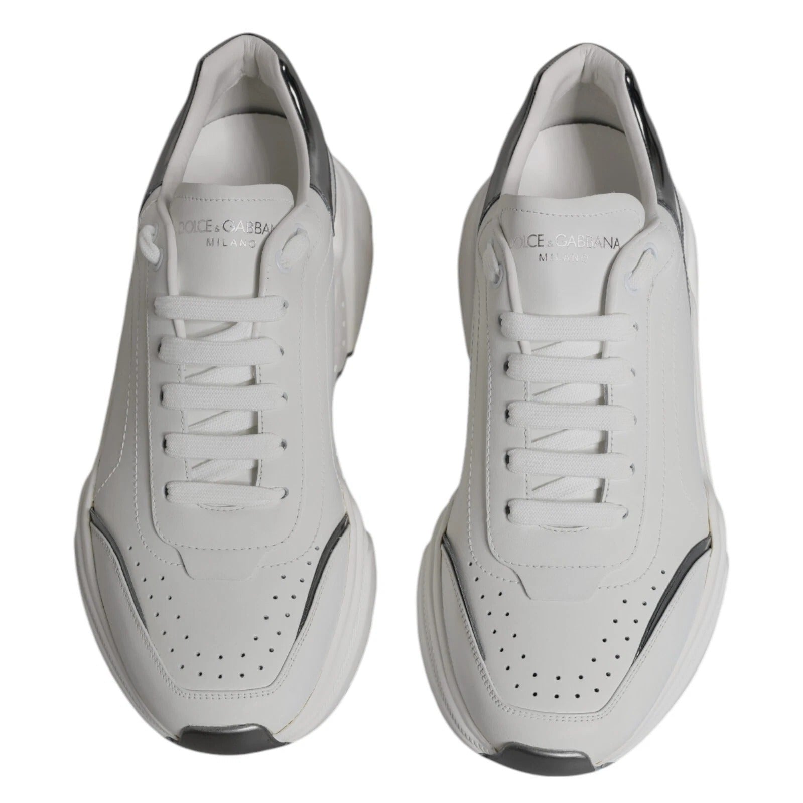 Dolce & Gabbana White Silver DAYMASTER Leather Sneakers Men's Shoes (Pre-Owned)