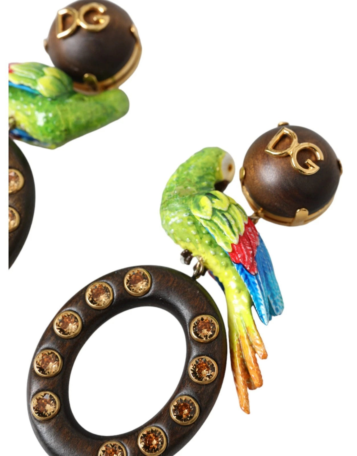 Dolce & Gabbana Multicolor Parrot Wood Brass Crystal Embellished Women's Earrings (Pre-Owned)