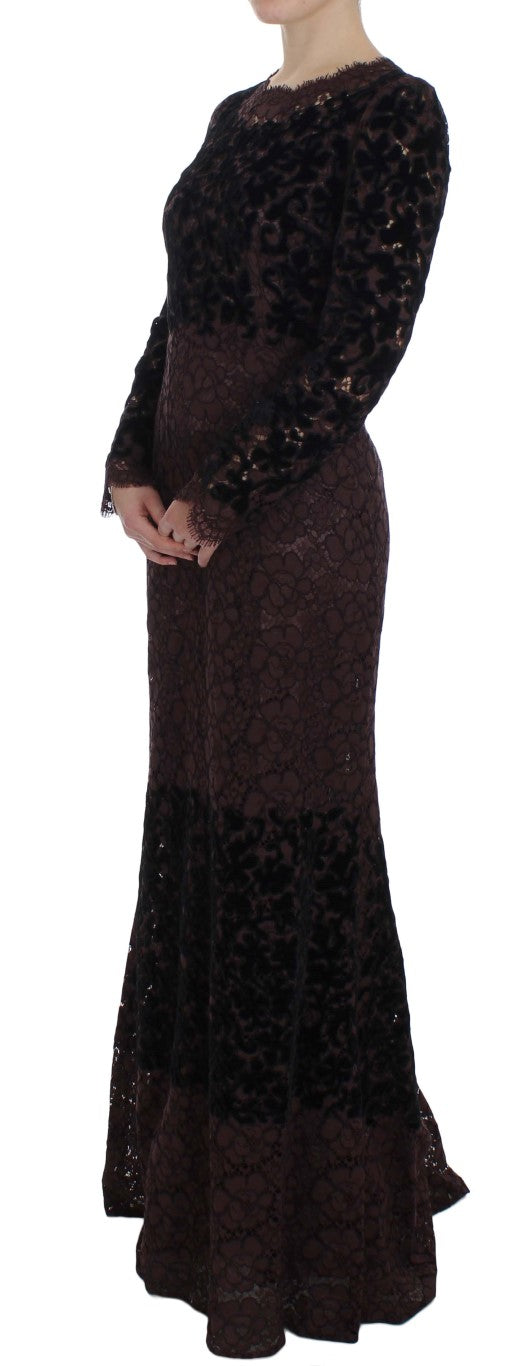 Dolce & Gabbana Purple Floral Lace Ricamo Maxi Women's Dress
