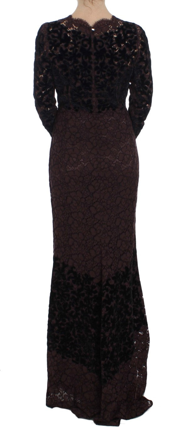 Dolce & Gabbana Purple Floral Lace Ricamo Maxi Women's Dress