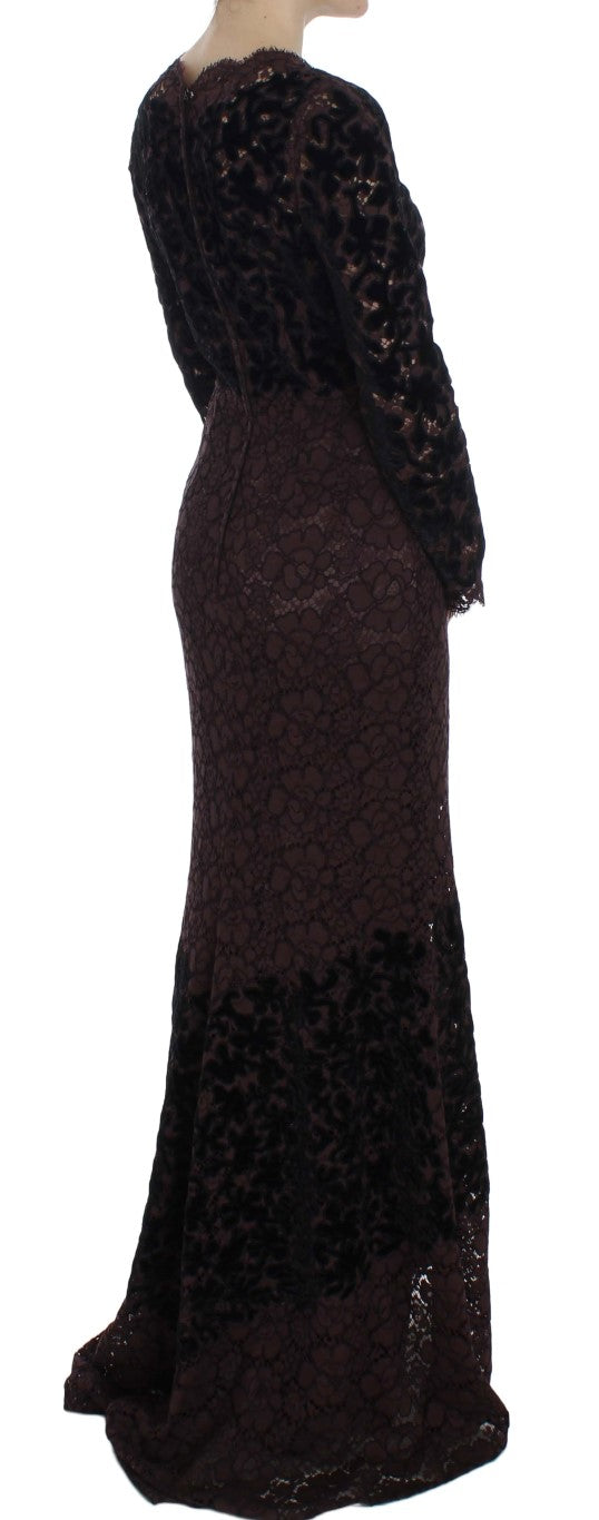 Dolce & Gabbana Purple Floral Lace Ricamo Maxi Women's Dress