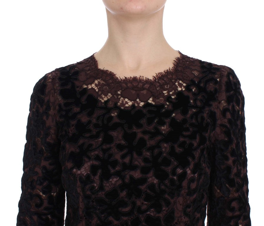Dolce & Gabbana Purple Floral Lace Ricamo Maxi Women's Dress