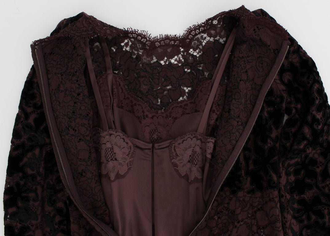 Dolce & Gabbana Purple Floral Lace Ricamo Maxi Women's Dress