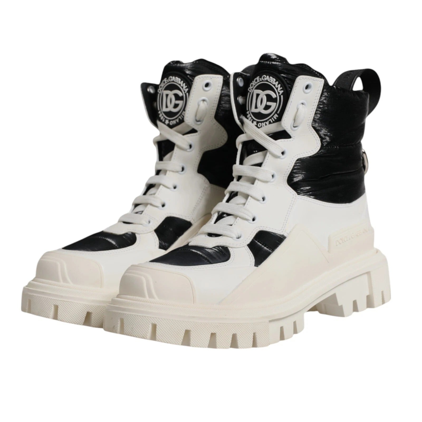Dolce & Gabbana White Padded Mid Calf Lace Up Boots Women's Shoes (Pre-Owned)