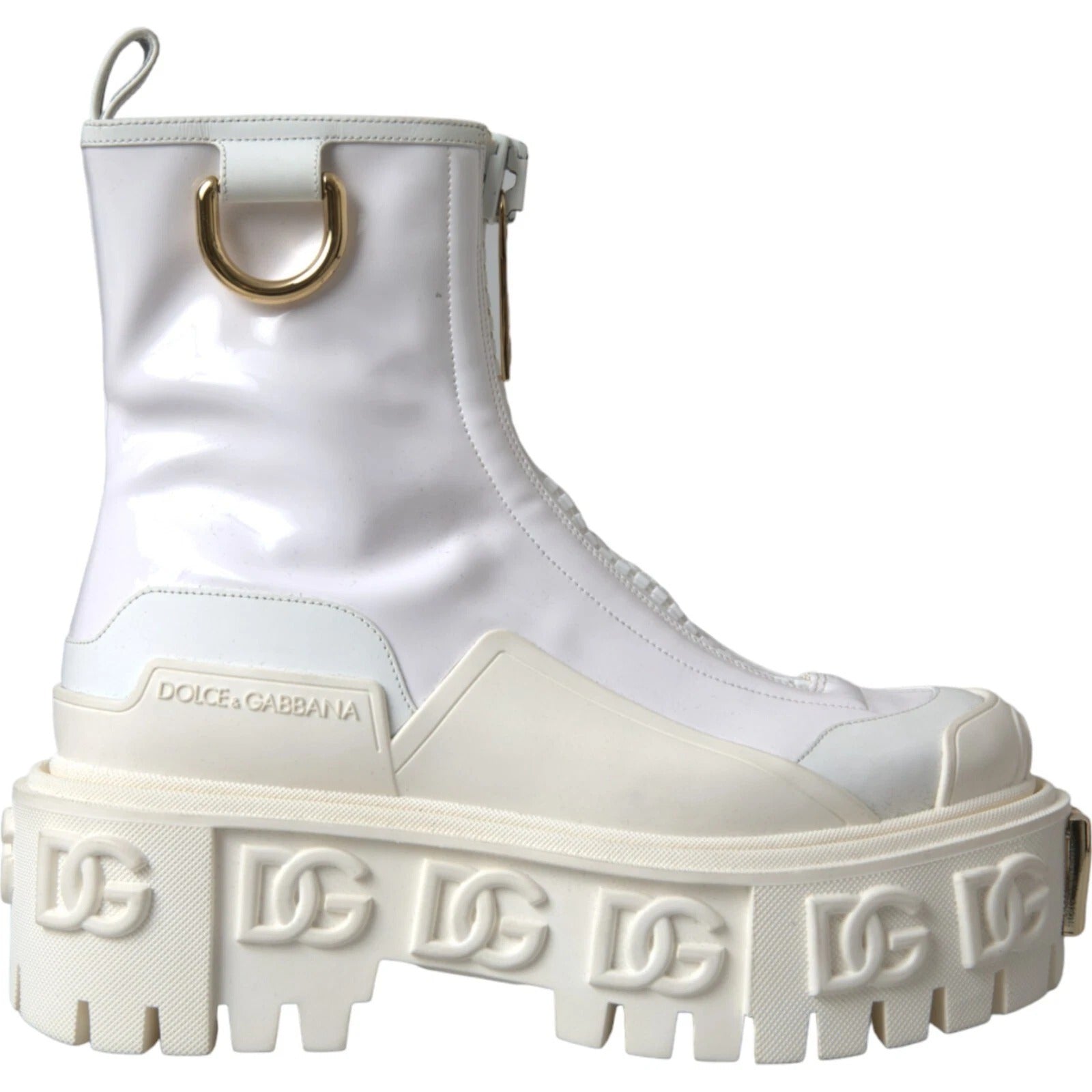 Dolce & Gabbana White Leather Rubber Logo Ankle Boots Women's Shoes (Pre-Owned)