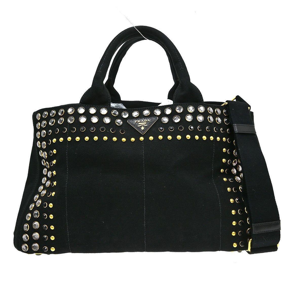 Prada Canapa Convertible Rhinestone Embellished Canvas Black Canvas Tote Bag Bag (Pre-Owned)