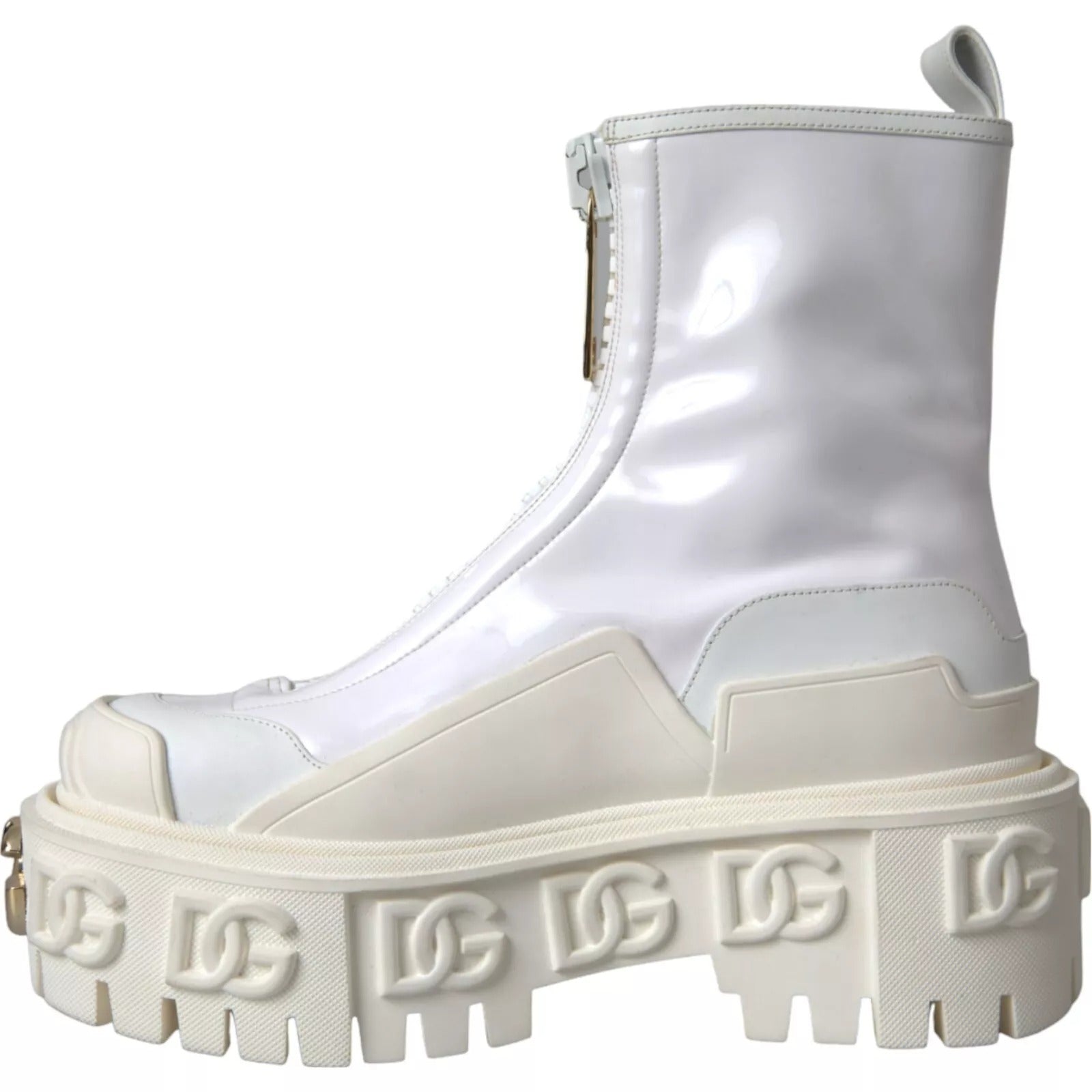 Dolce & Gabbana White Leather Rubber Logo Ankle Boots Women's Shoes (Pre-Owned)