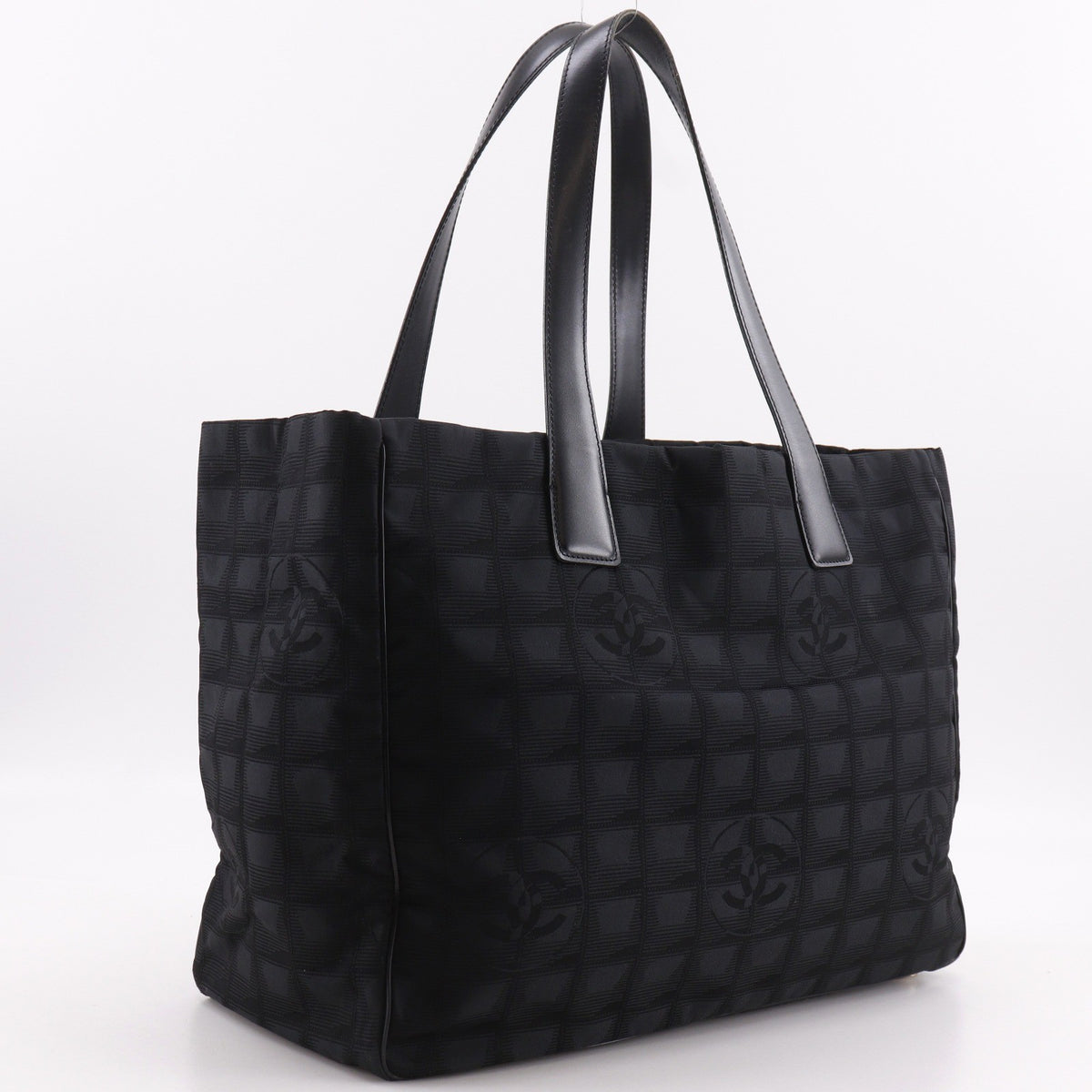 Chanel Travel Line Nylon Black Nylon Tote Bag Bag (Pre-Owned)