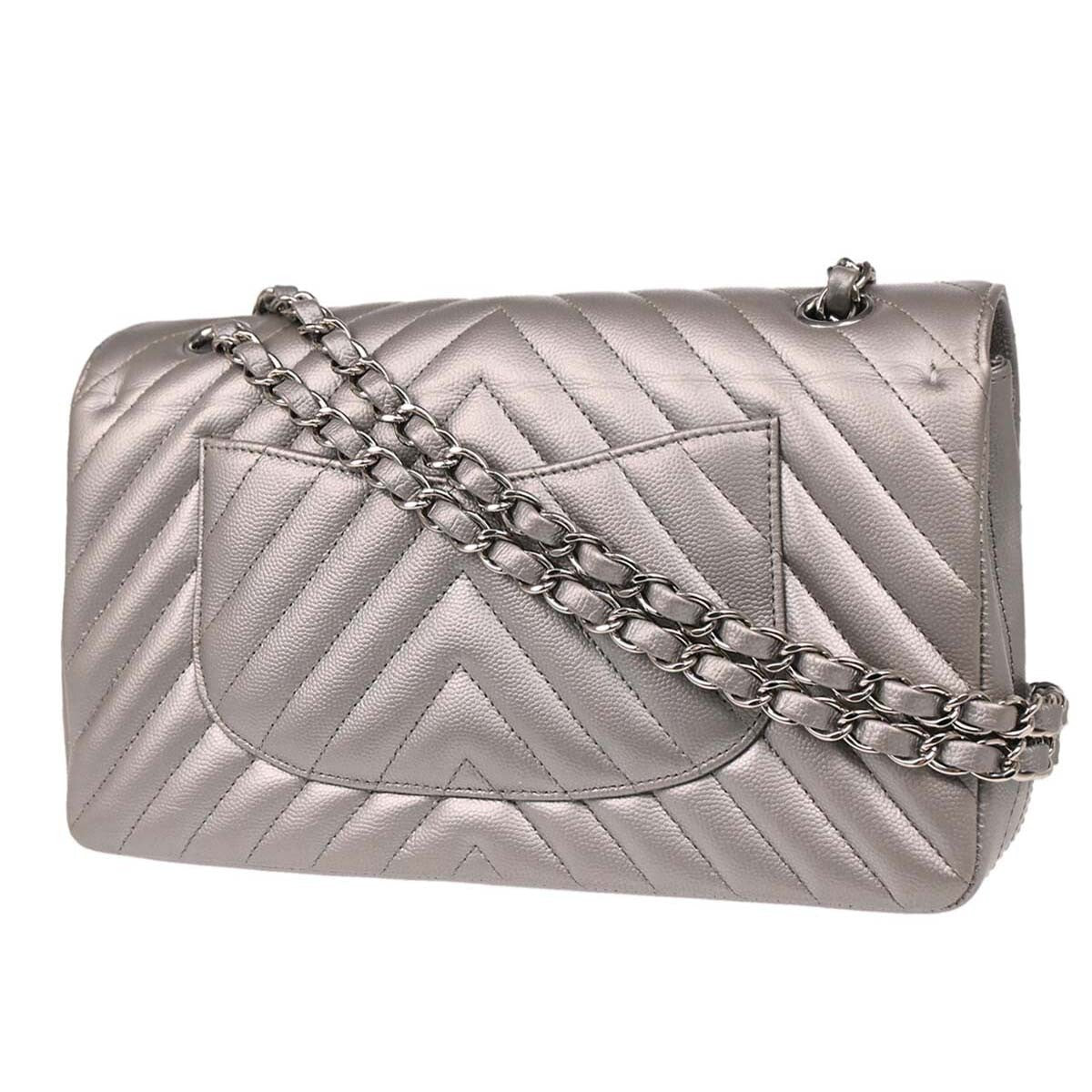 Chanel Timeless - Classic Double Flap Leather Silver Calfskin Shoulder Bag Bag (Pre-Owned)