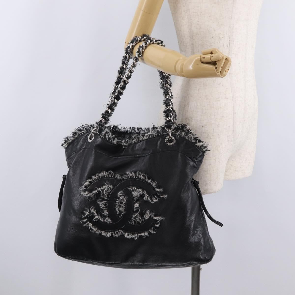 Chanel Funny Tweed Bon Bon Lambskin Black Leather Tote Bag Bag (Pre-Owned)